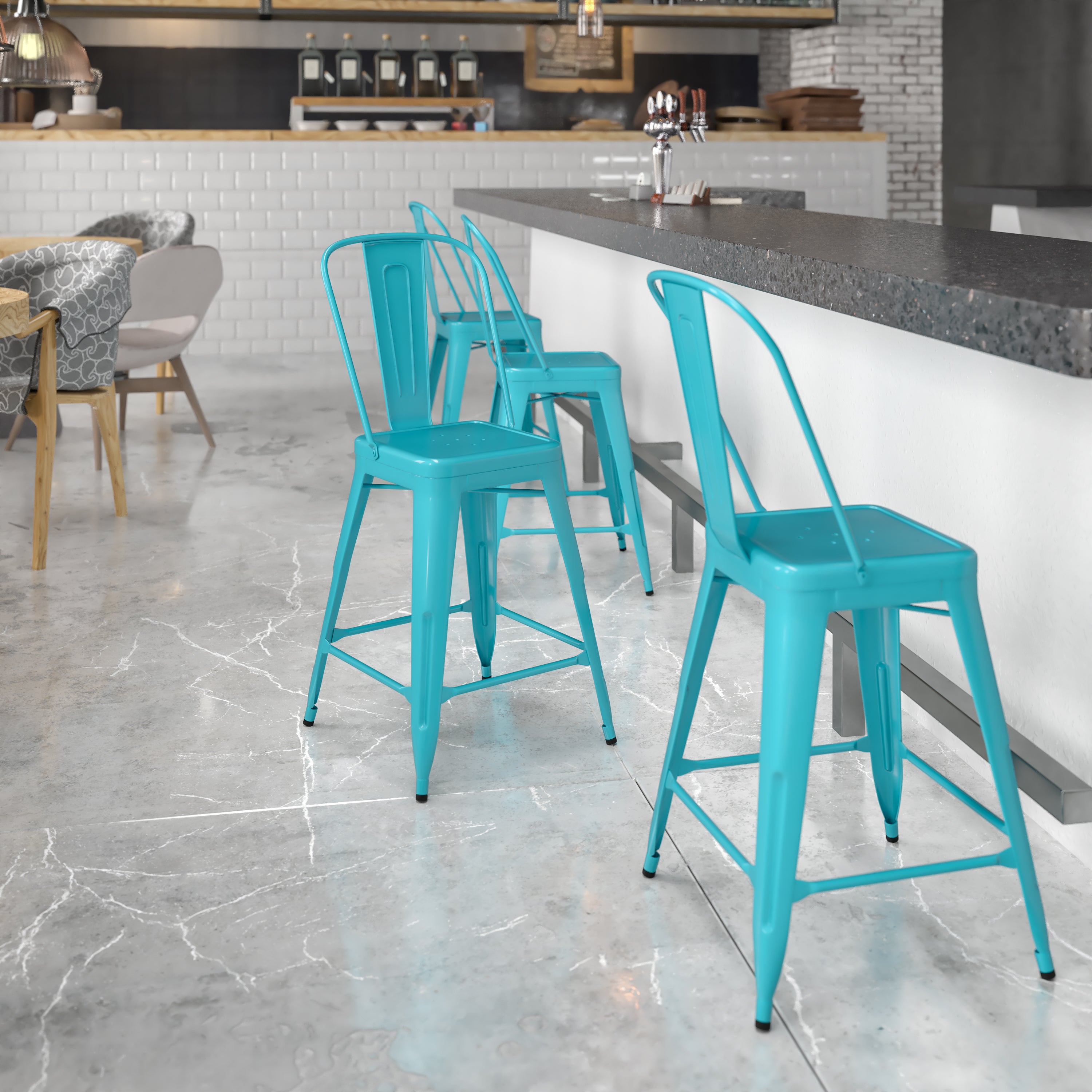 Commercial Grade 24" High Metal Indoor-Outdoor Counter Height Stool with Back-Indoor/Outdoor Bar Stool-Flash Furniture-Wall2Wall Furnishings