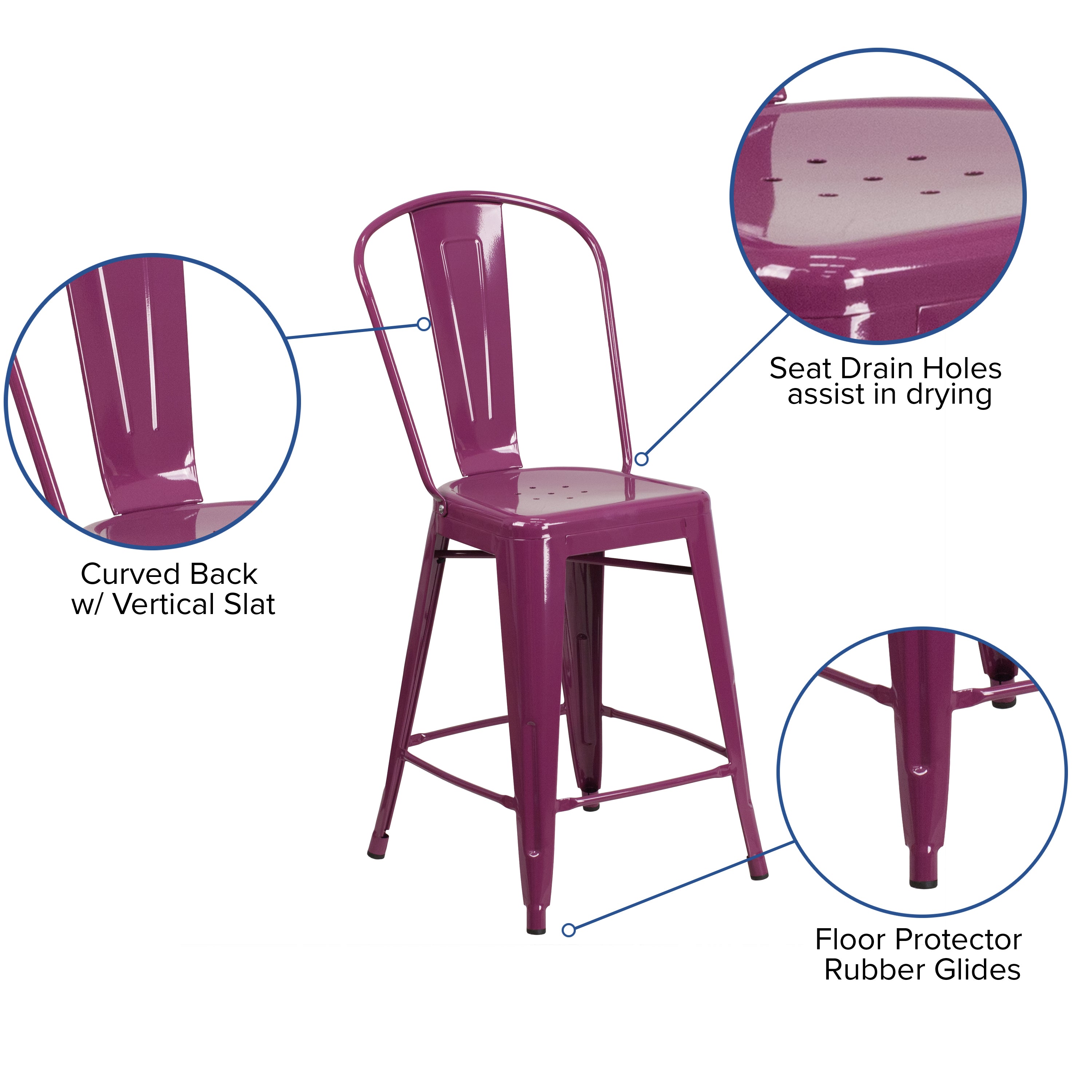 Commercial Grade 24" High Metal Indoor-Outdoor Counter Height Stool with Back-Indoor/Outdoor Bar Stool-Flash Furniture-Wall2Wall Furnishings