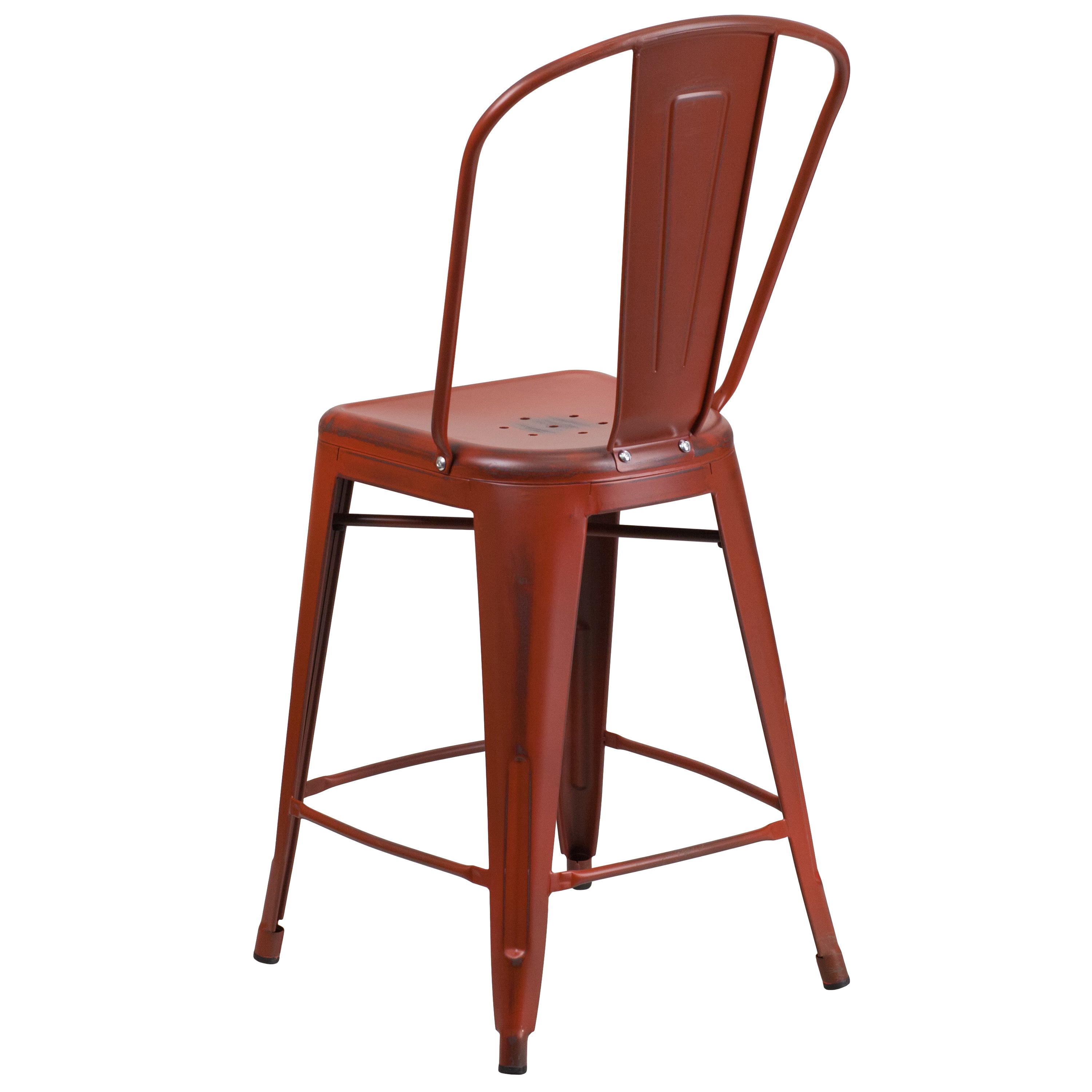 Commercial Grade 24" High Distressed Metal Indoor-Outdoor Counter Height Stool with Back-Indoor/Outdoor Bar Stool-Flash Furniture-Wall2Wall Furnishings
