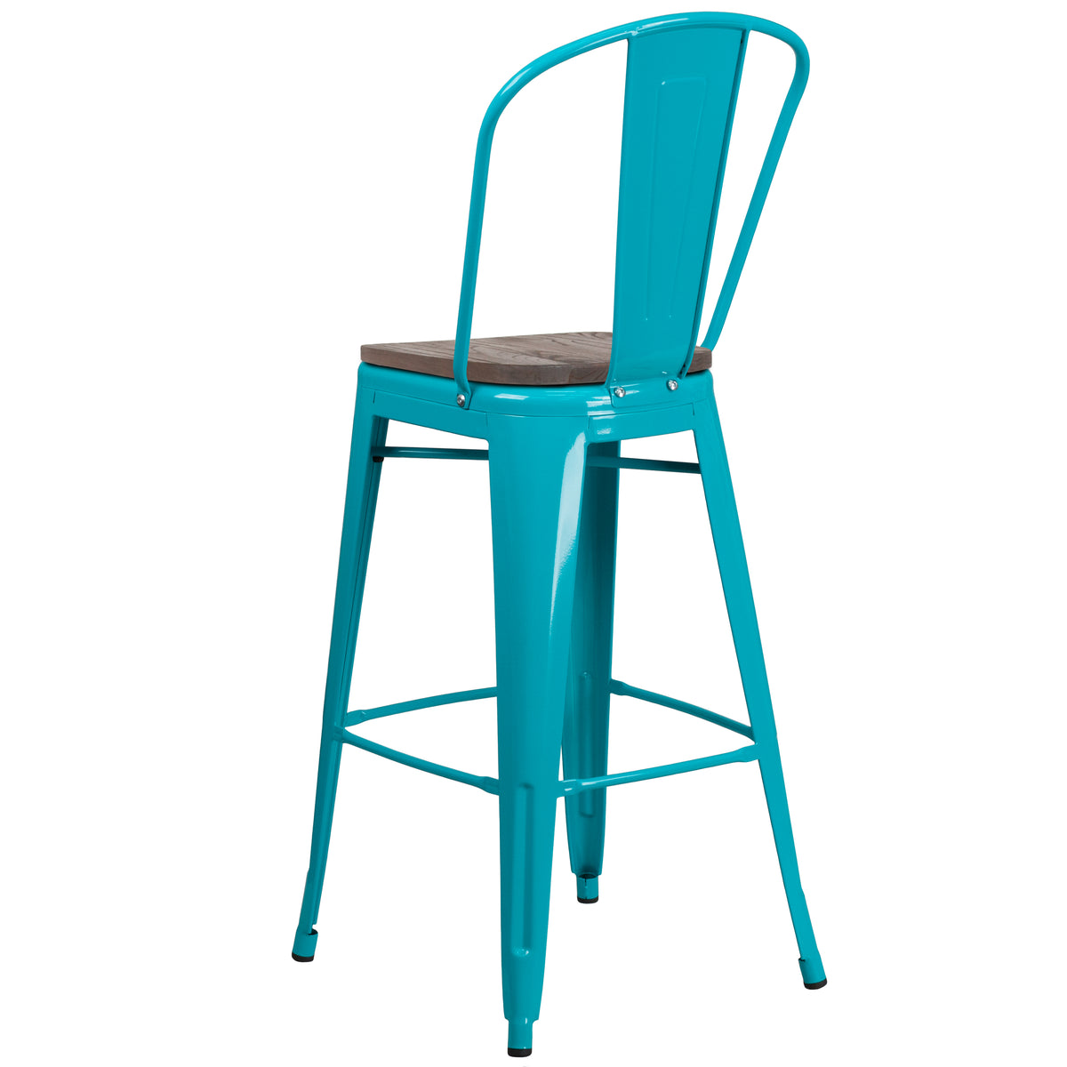 30" High Metal Barstool with Back and Wood Seat
