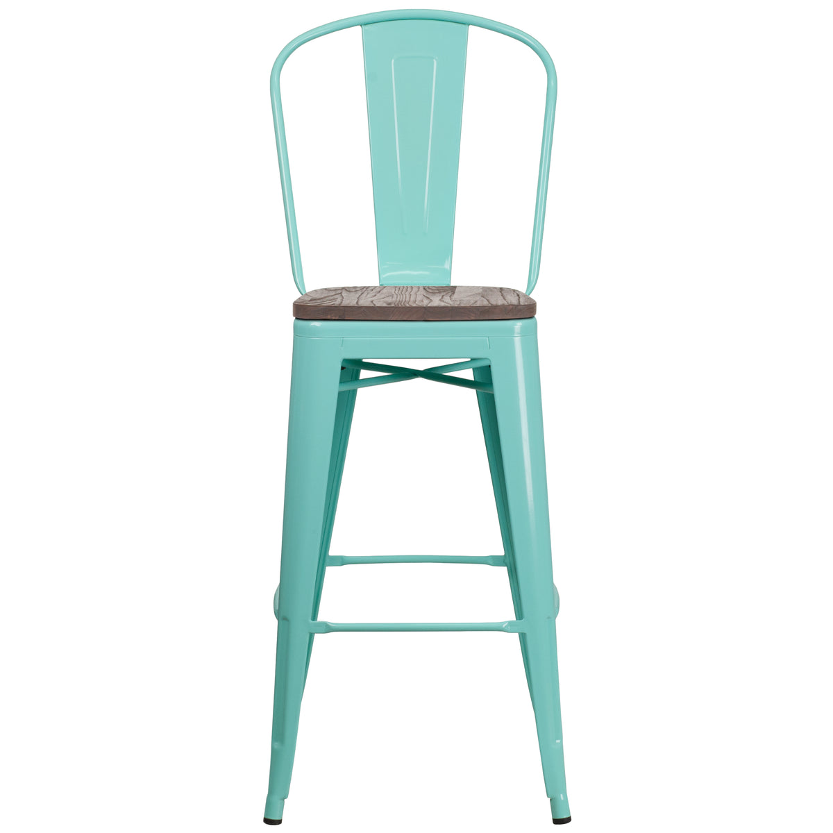 30" High Metal Barstool with Back and Wood Seat