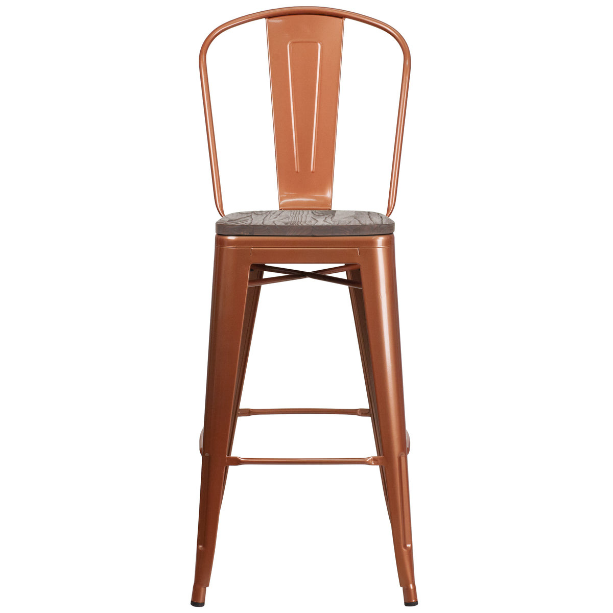 30" High Metal Barstool with Back and Wood Seat