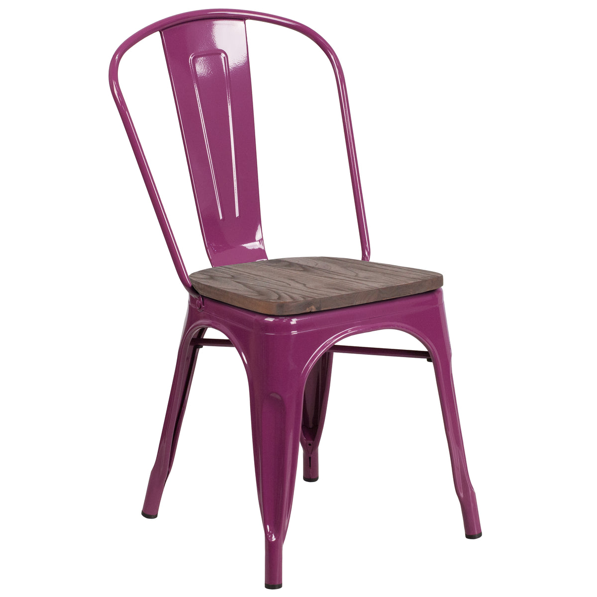 Metal Stackable Chair with Wood Seat