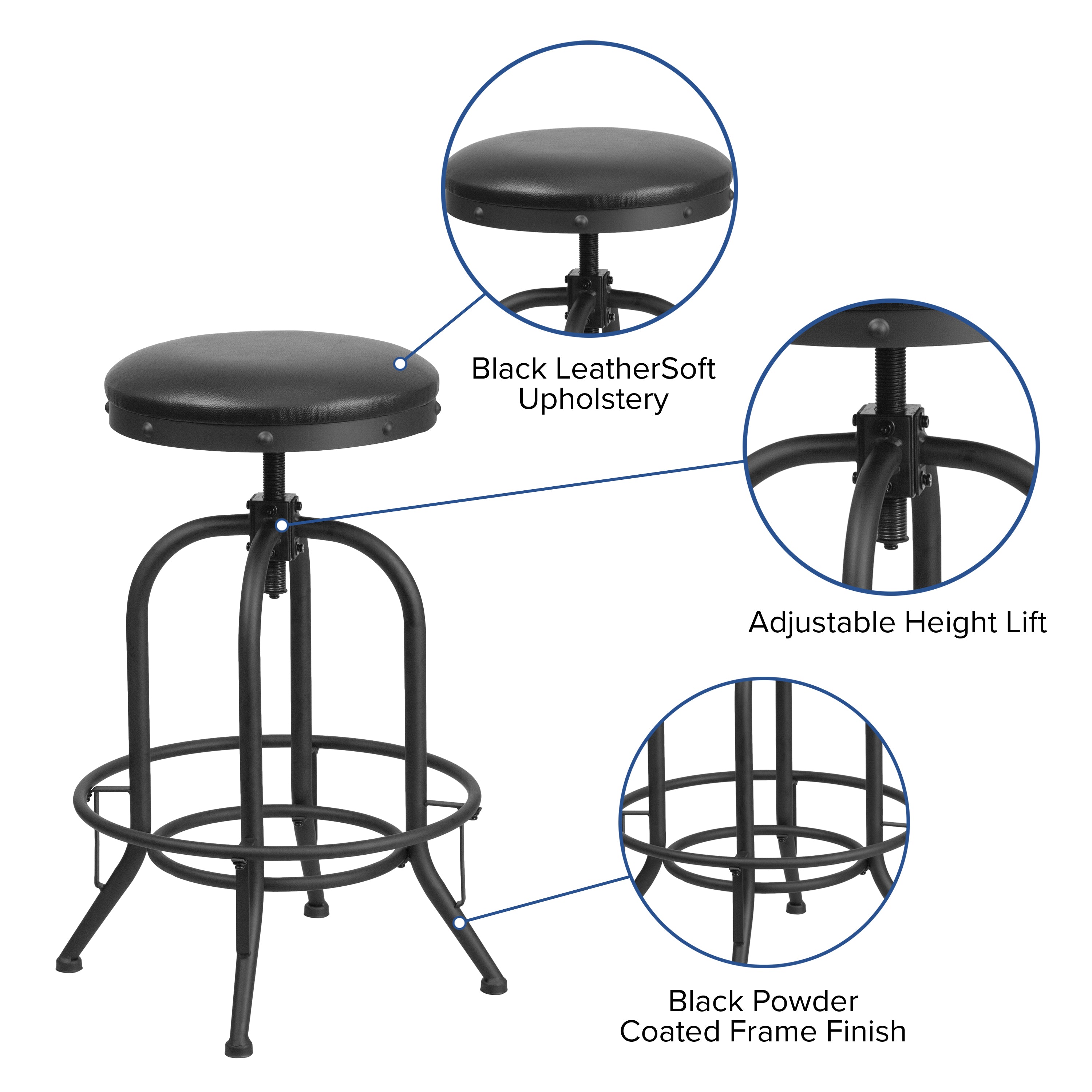 30'' Barstool with Swivel Lift LeatherSoft Seat