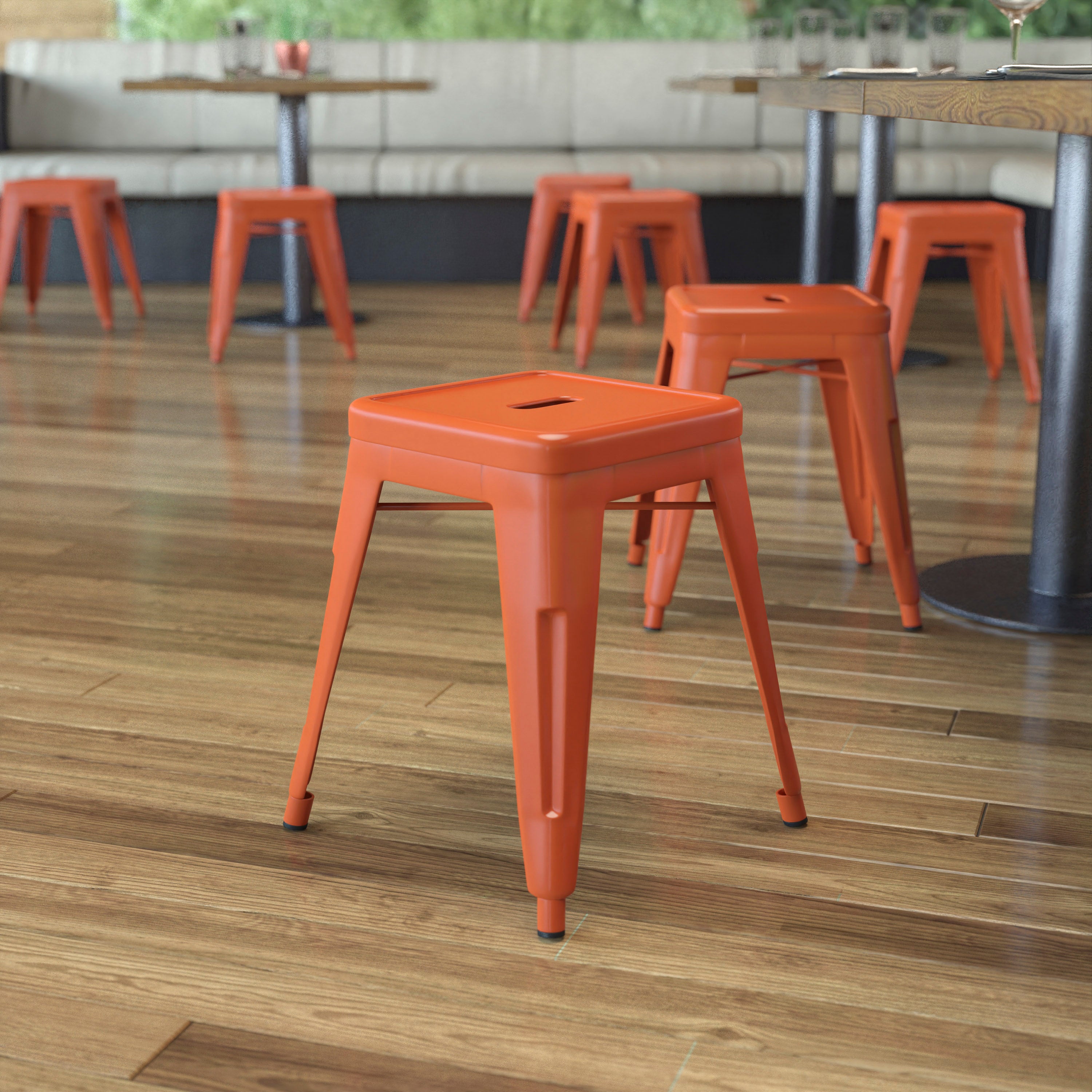 18" Table Height Stool, Stackable Backless Metal Indoor Dining Stool, Commercial Grade Restaurant Stool - Set of 4-Bar Stool-Flash Furniture-Wall2Wall Furnishings