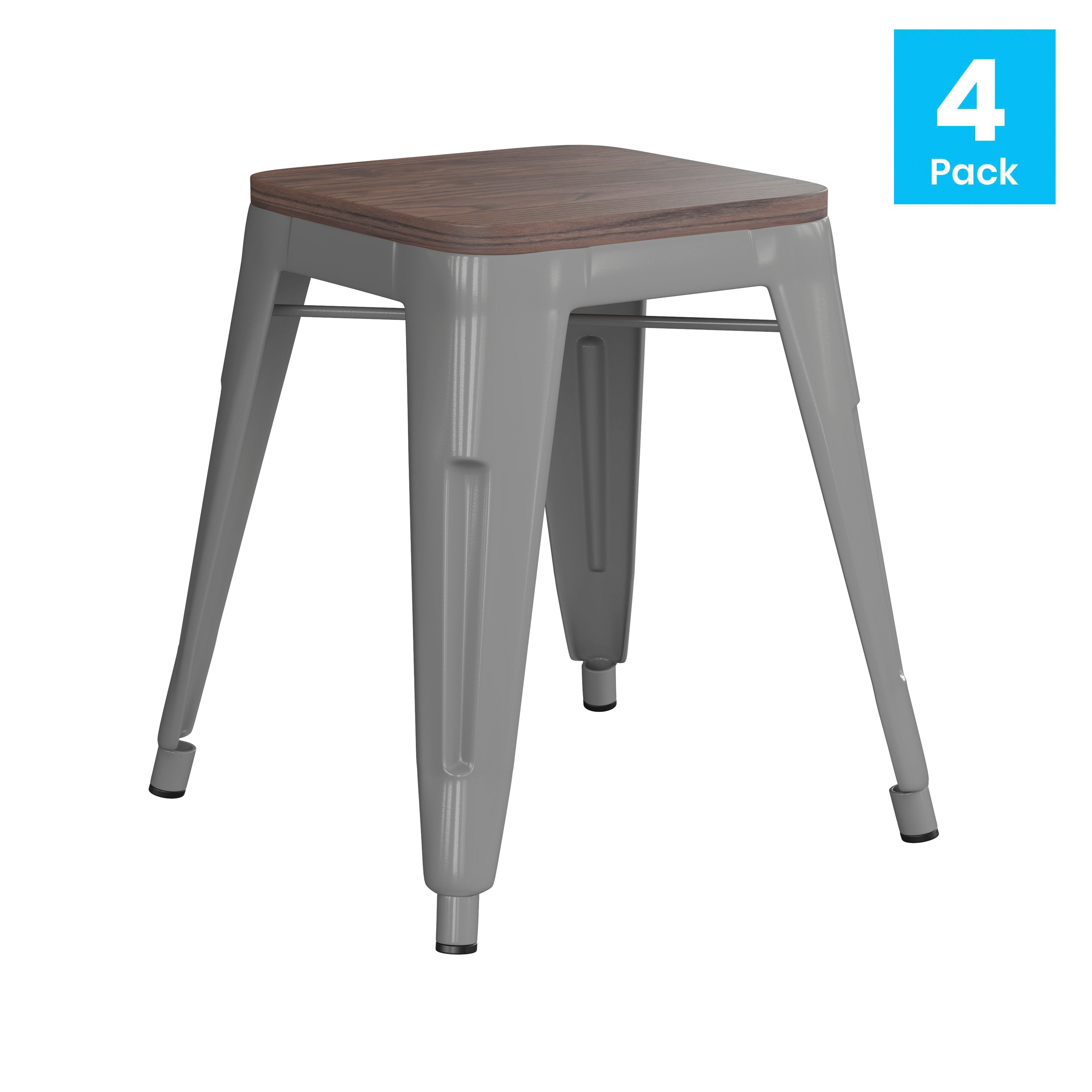 18" Backless Table Height Stool with Wooden Seat, Stackable Metal Indoor Dining Stool, Commercial Grade - Set of 4-Metal/ Colorful Restaurant Barstool-Flash Furniture-Wall2Wall Furnishings