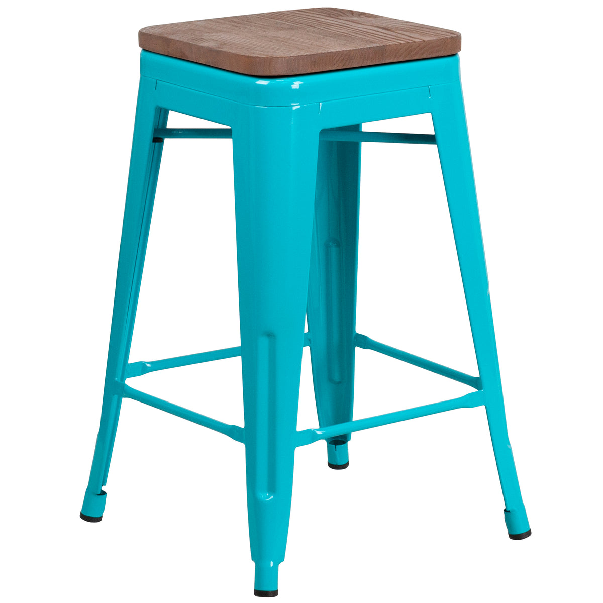 24" High Backless Counter Height Stool with Square Wood Seat