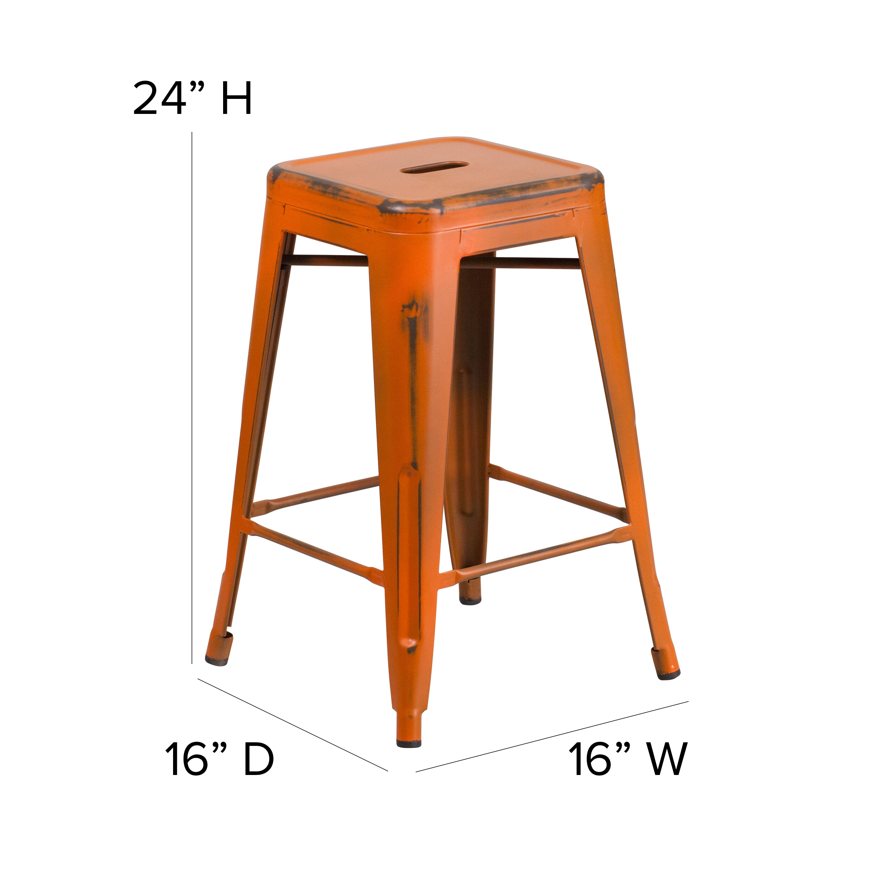 Commercial Grade 24" High Backless Distressed Metal Indoor-Outdoor Counter Height Stool-Indoor/Outdoor Bar Stool-Flash Furniture-Wall2Wall Furnishings