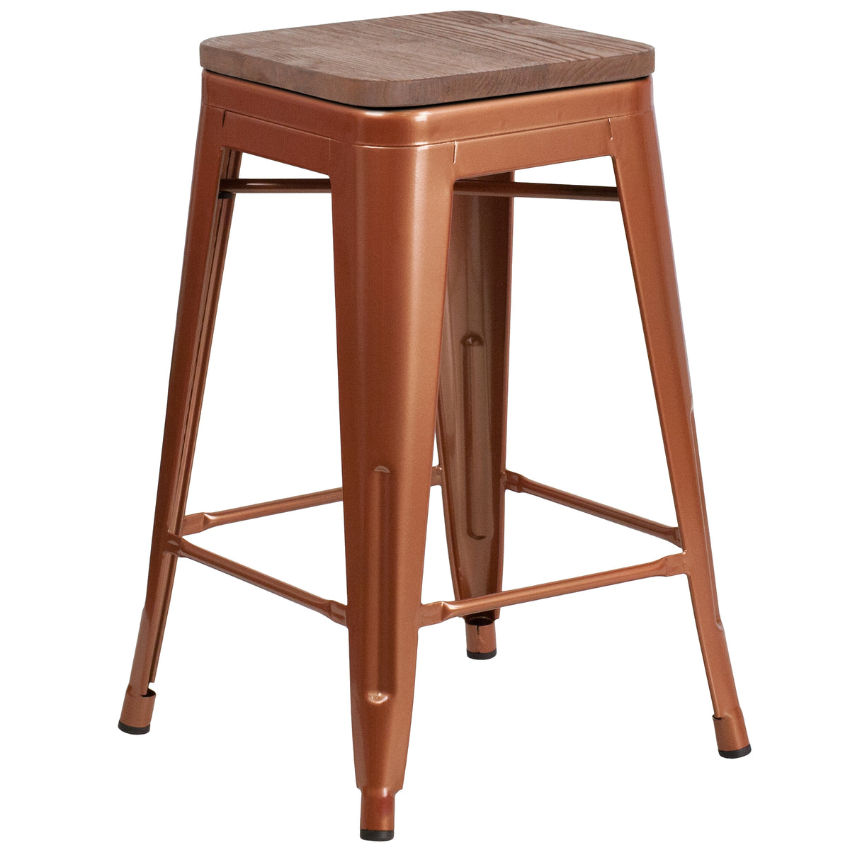 24" High Backless Counter Height Stool with Square Wood Seat
