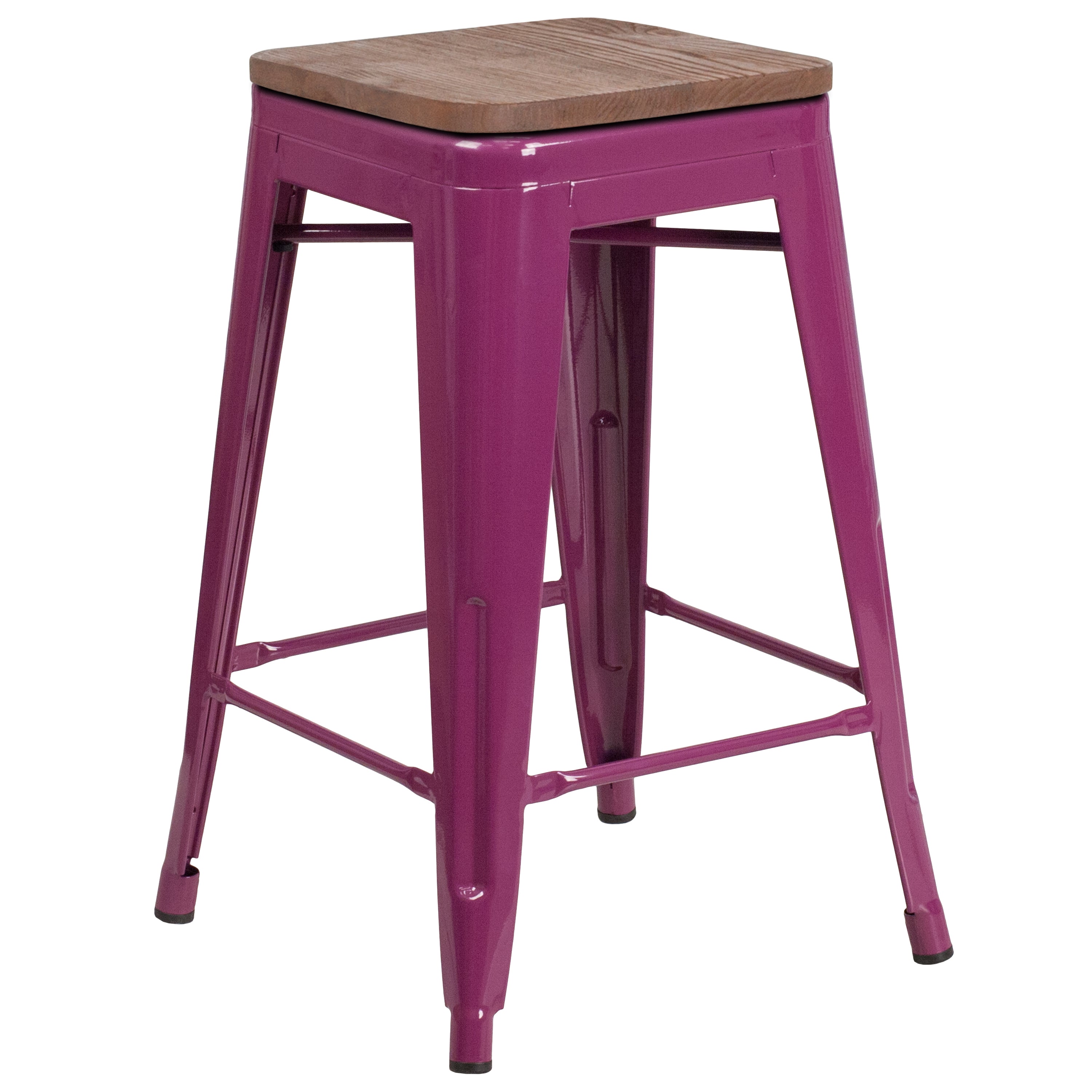 24" High Backless Counter Height Stool with Square Wood Seat-Metal/ Colorful Restaurant Counter Stool-Flash Furniture-Wall2Wall Furnishings