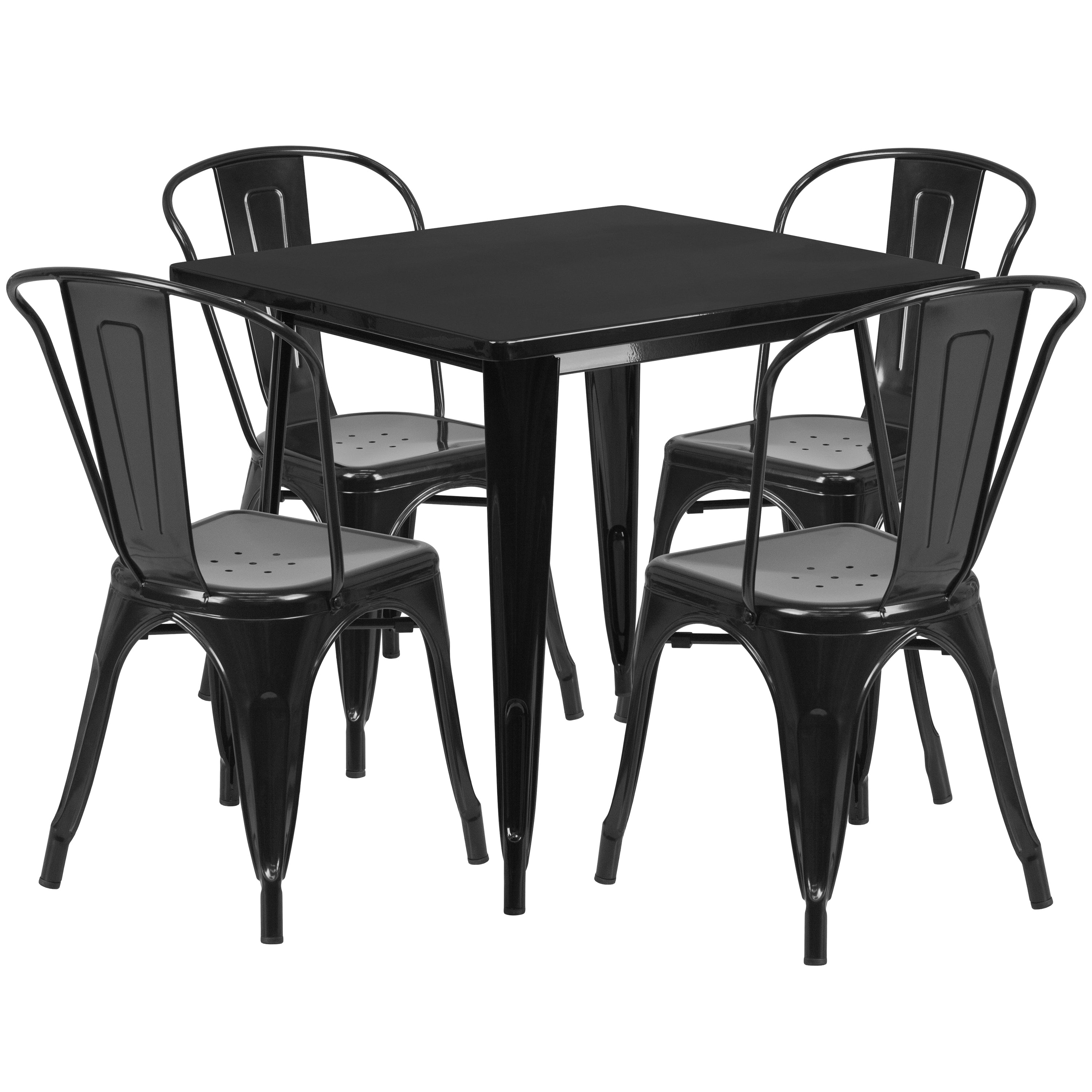Commercial Grade 31.5" Square Metal Indoor-Outdoor Table Set with 4 Stack Chairs-Indoor/Outdoor Dining Sets-Flash Furniture-Wall2Wall Furnishings