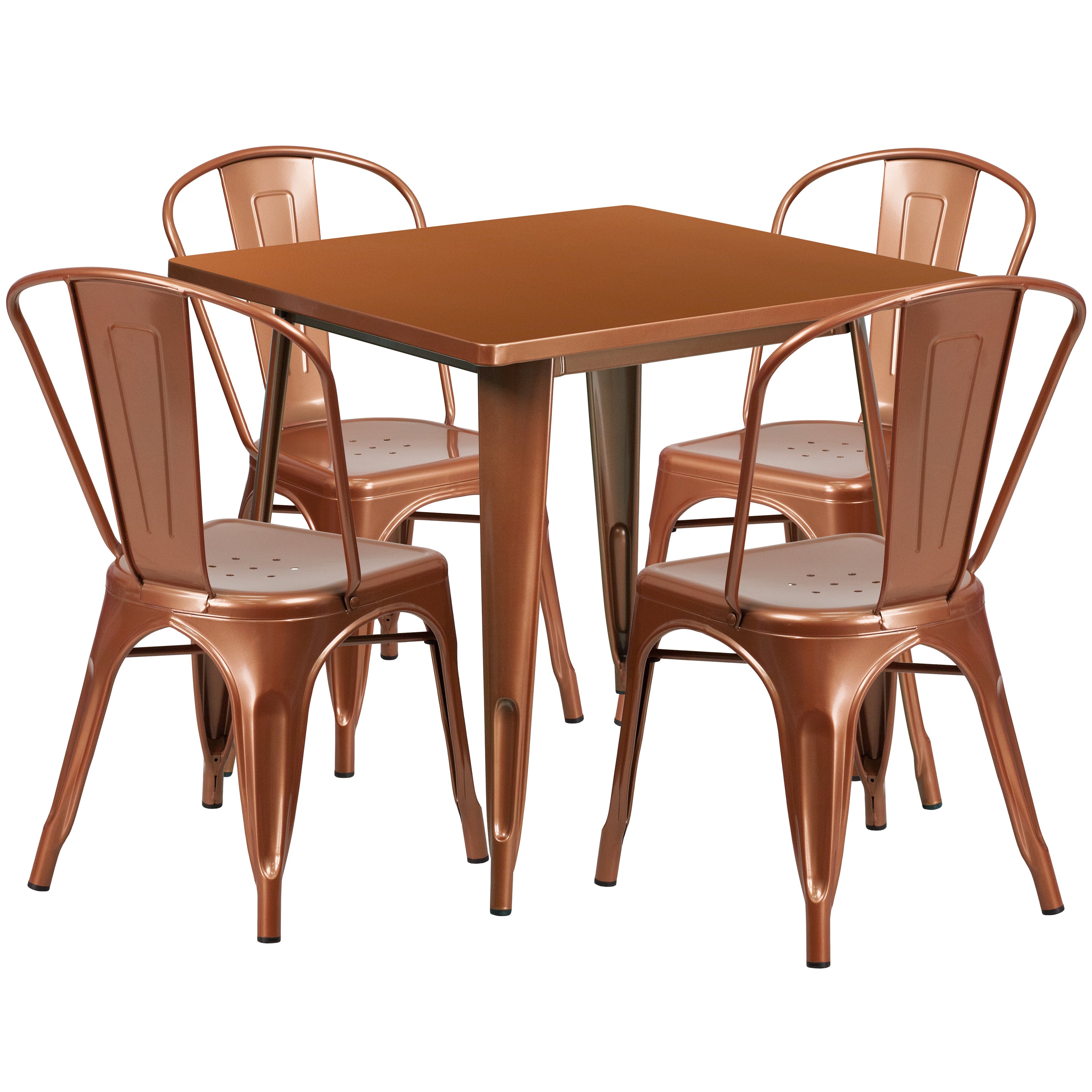 Commercial Grade 31.5" Square Metal Indoor-Outdoor Table Set with 4 Stack Chairs-Indoor/Outdoor Dining Sets-Flash Furniture-Wall2Wall Furnishings