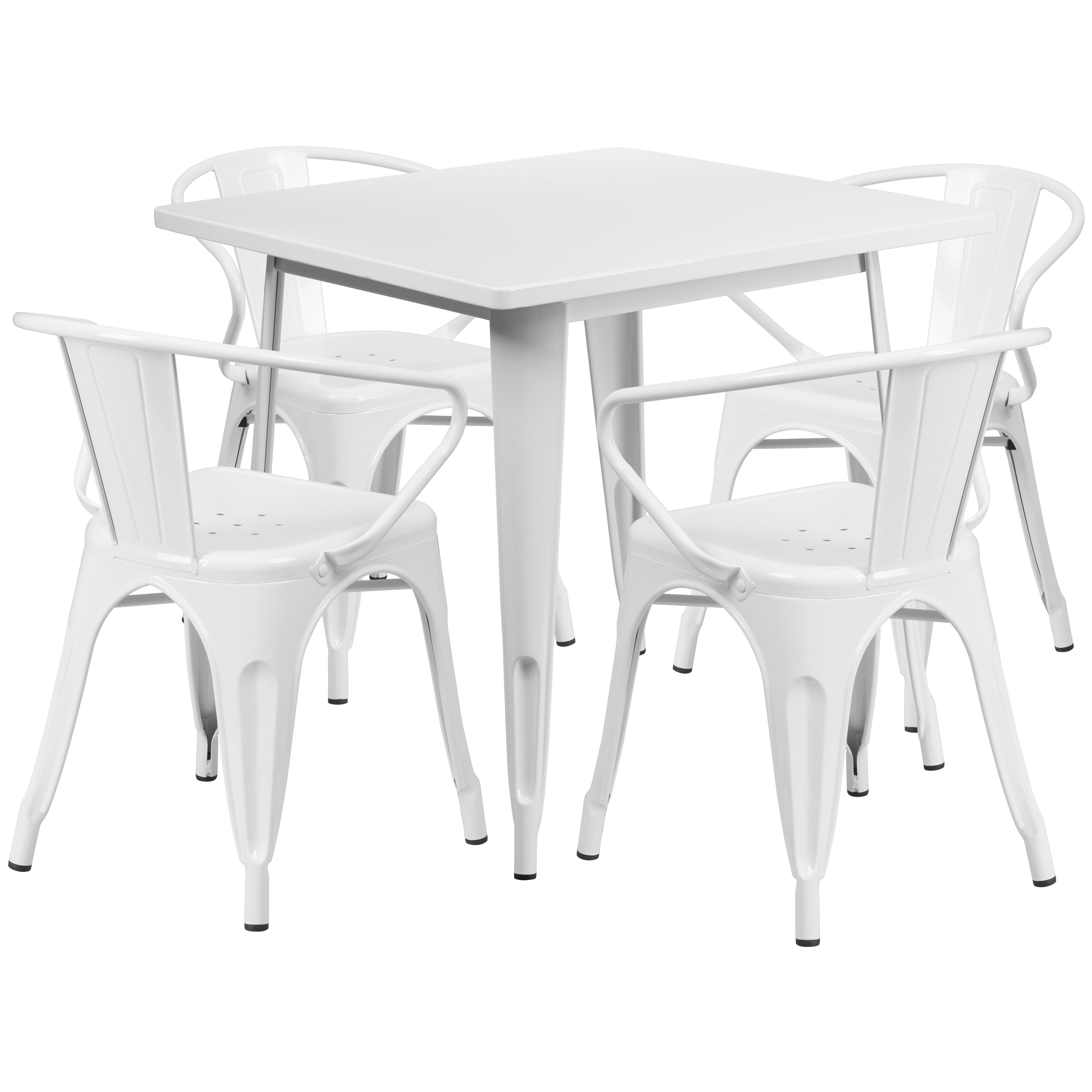 Commercial Grade 31.5" Square Metal Indoor-Outdoor Table Set with 4 Arm Chairs-Indoor/Outdoor Dining Sets-Flash Furniture-Wall2Wall Furnishings