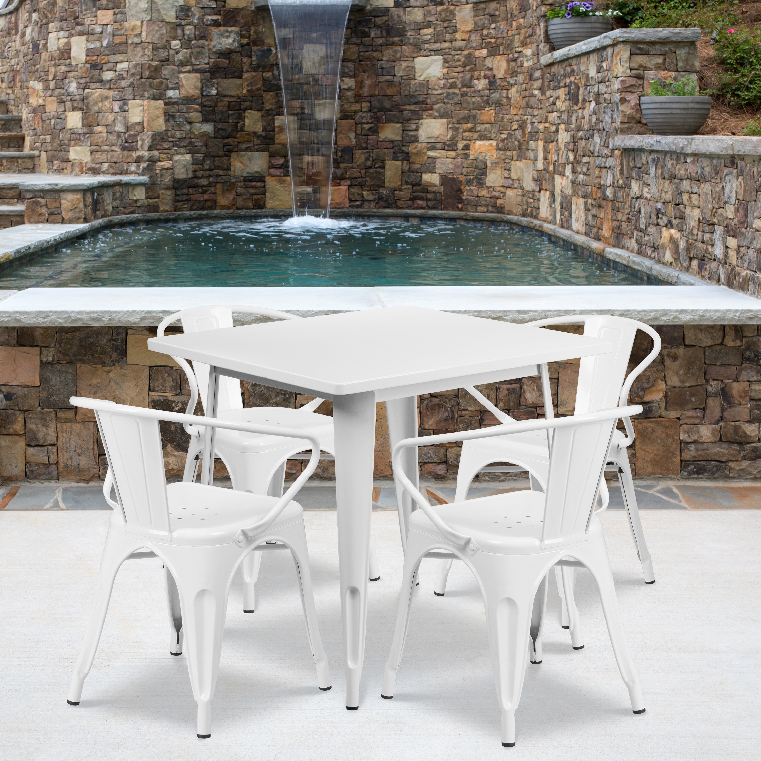 Commercial Grade 31.5" Square Metal Indoor-Outdoor Table Set with 4 Arm Chairs-Indoor/Outdoor Dining Sets-Flash Furniture-Wall2Wall Furnishings