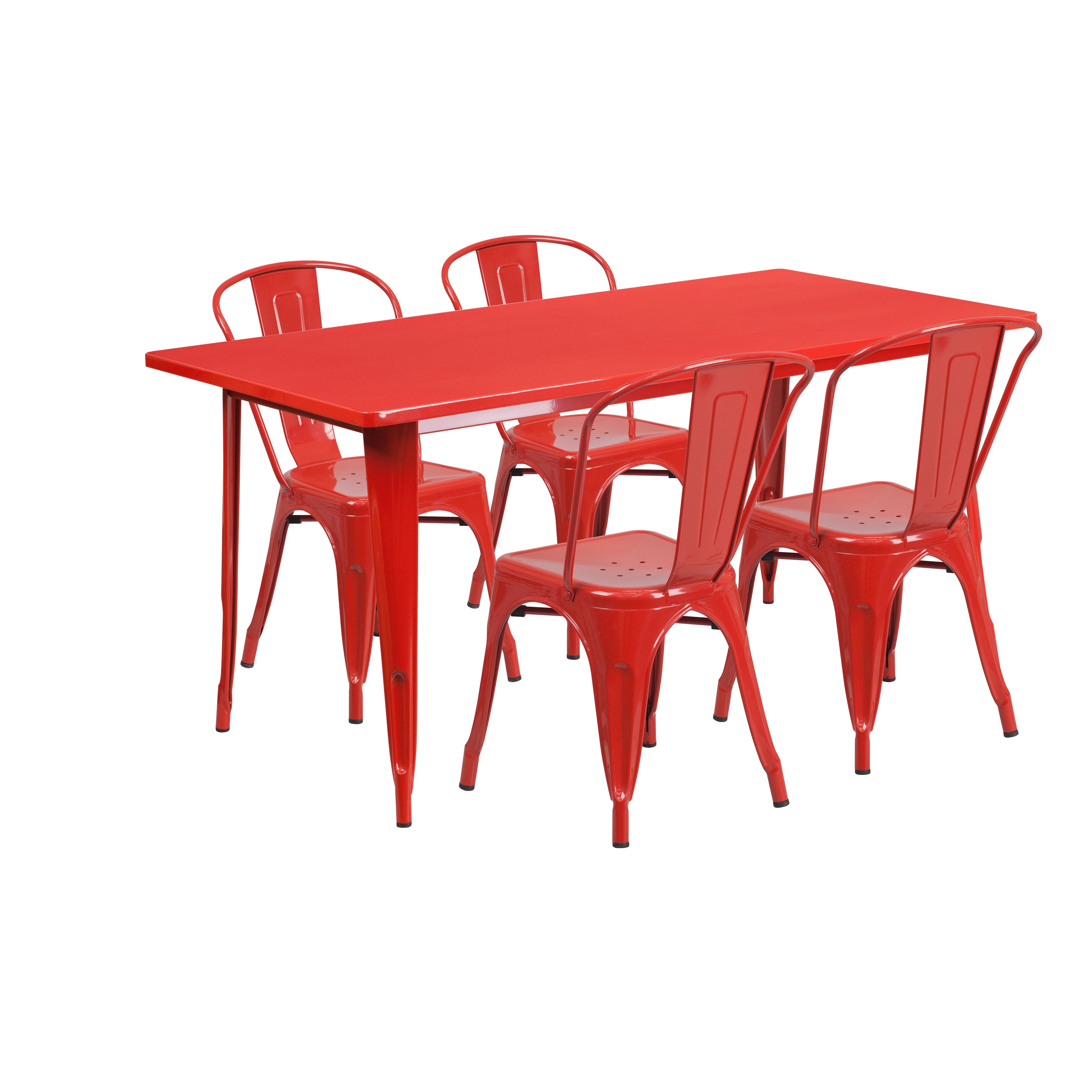 Commercial Grade 31.5" x 63" Rectangular Metal Indoor-Outdoor Table Set with 4 Stack Chairs-Indoor/Outdoor Dining Sets-Flash Furniture-Wall2Wall Furnishings