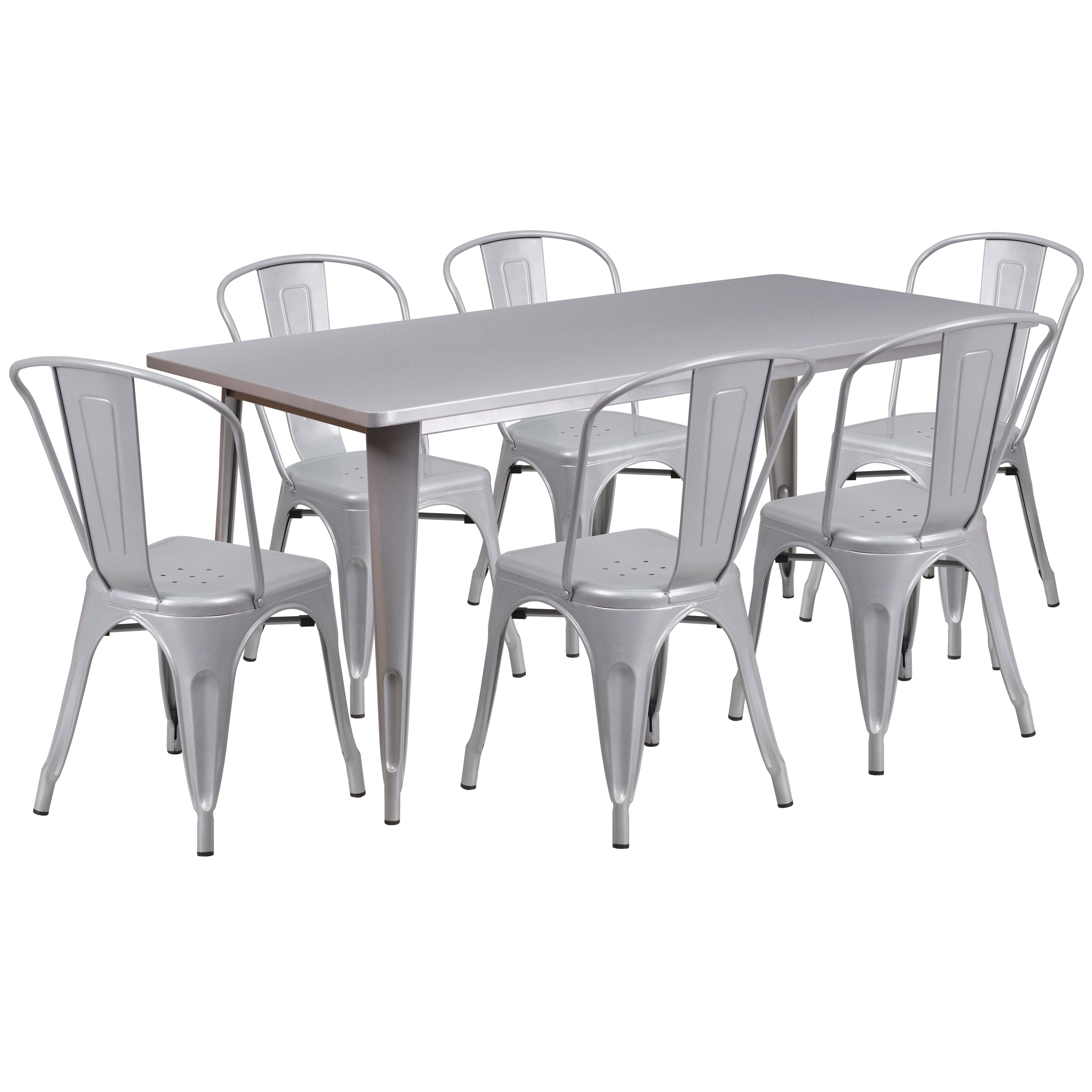 Commercial Grade 31.5" x 63" Rectangular Metal Indoor-Outdoor Table Set with 6 Stack Chairs-Indoor/Outdoor Dining Sets-Flash Furniture-Wall2Wall Furnishings