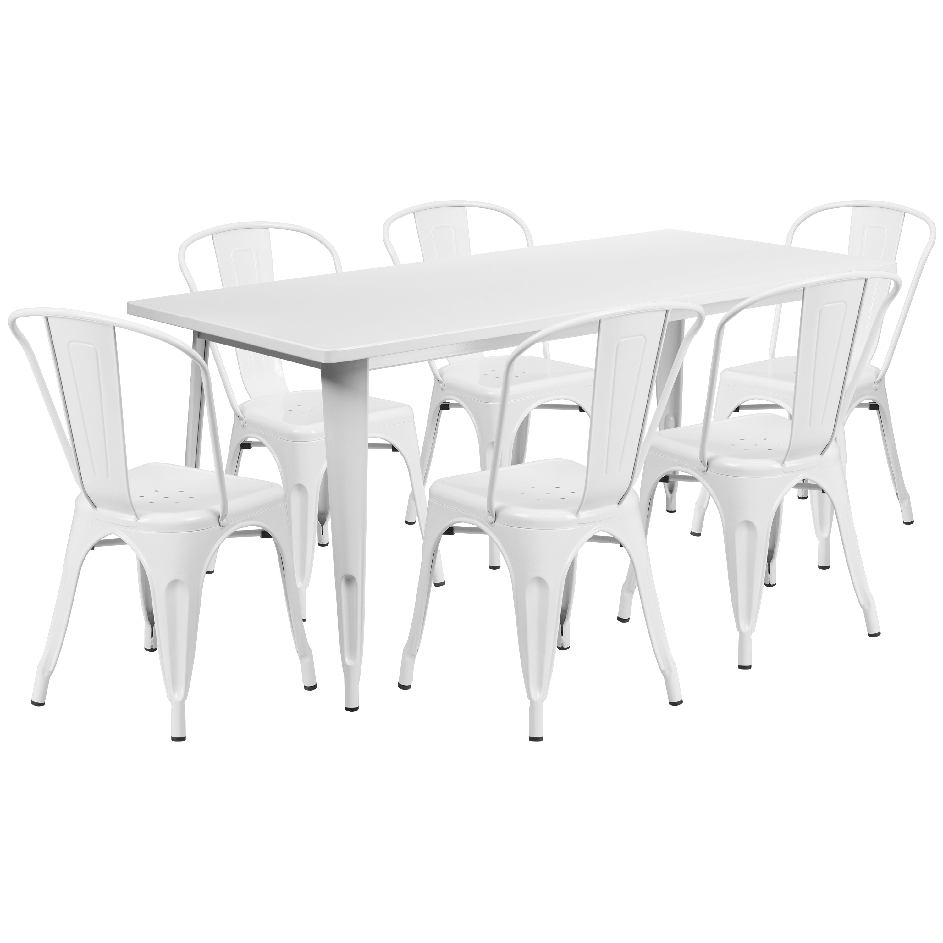 Commercial Grade 31.5" x 63" Rectangular Metal Indoor-Outdoor Table Set with 6 Stack Chairs-Indoor/Outdoor Dining Sets-Flash Furniture-Wall2Wall Furnishings
