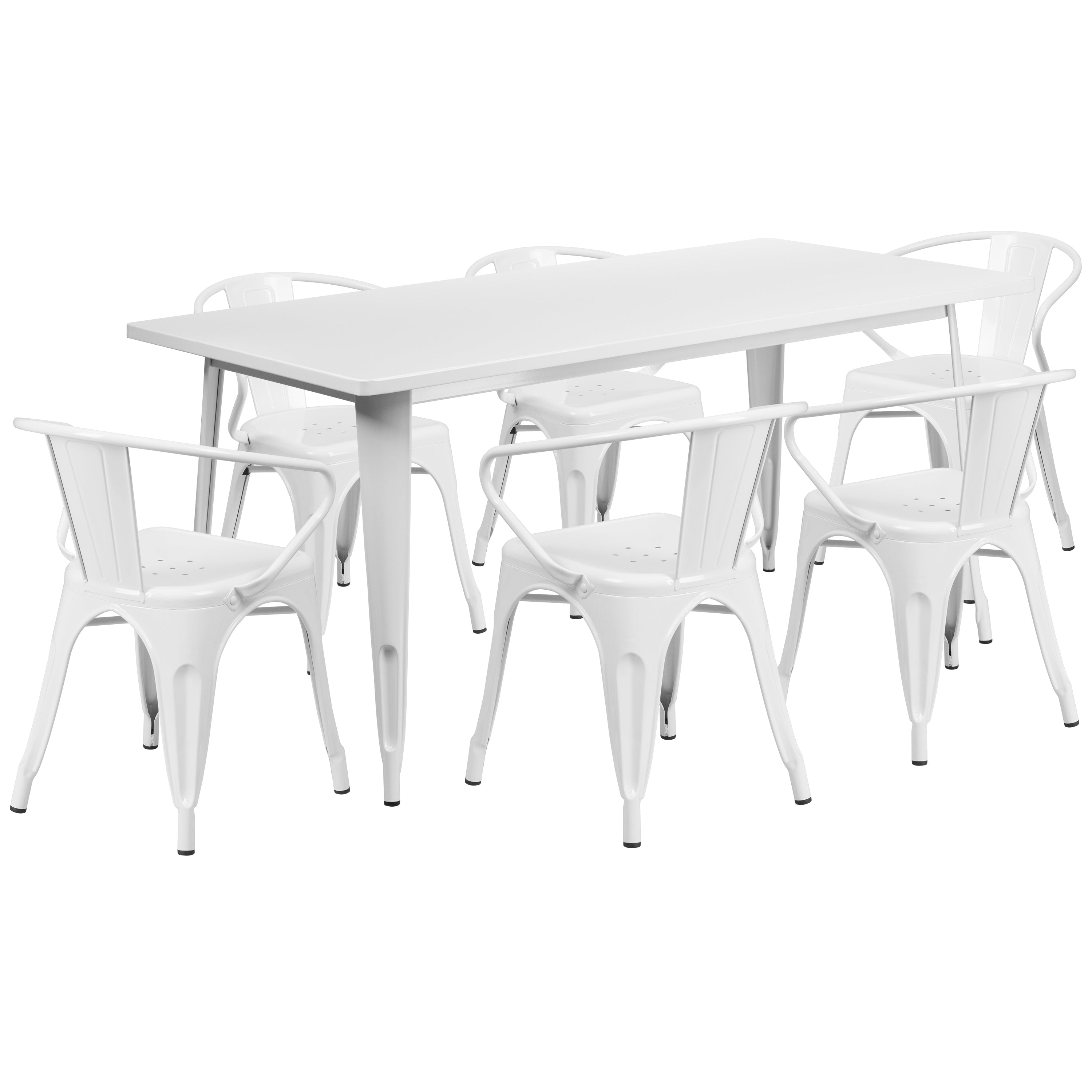 Commercial Grade 31.5" x 63" Rectangular Metal Indoor-Outdoor Table Set with 6 Arm Chairs-Indoor/Outdoor Dining Sets-Flash Furniture-Wall2Wall Furnishings