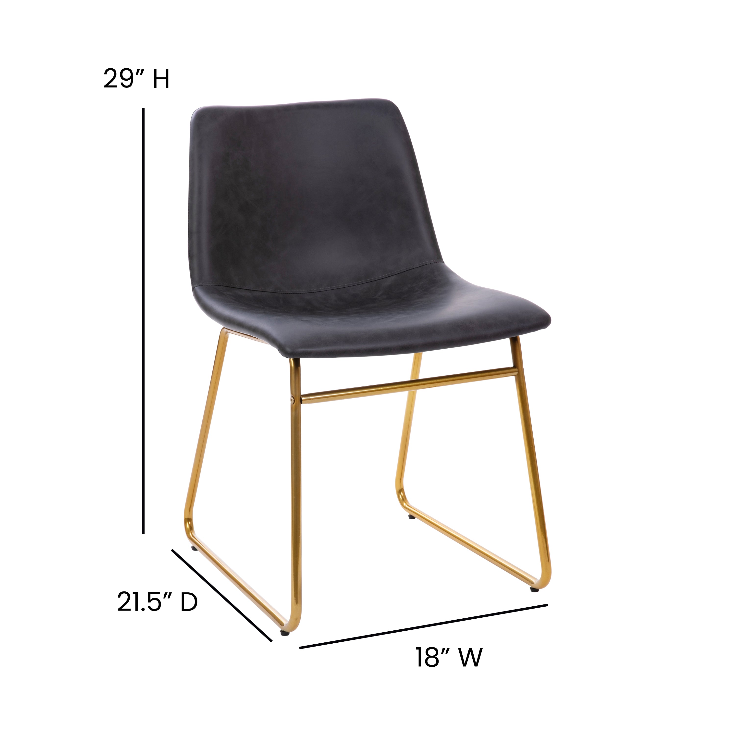 18 Inch Dining Table Height Chair, Mid-Back Sled Base Dining Chair in LeatherSoft Upholstery, Set of 2