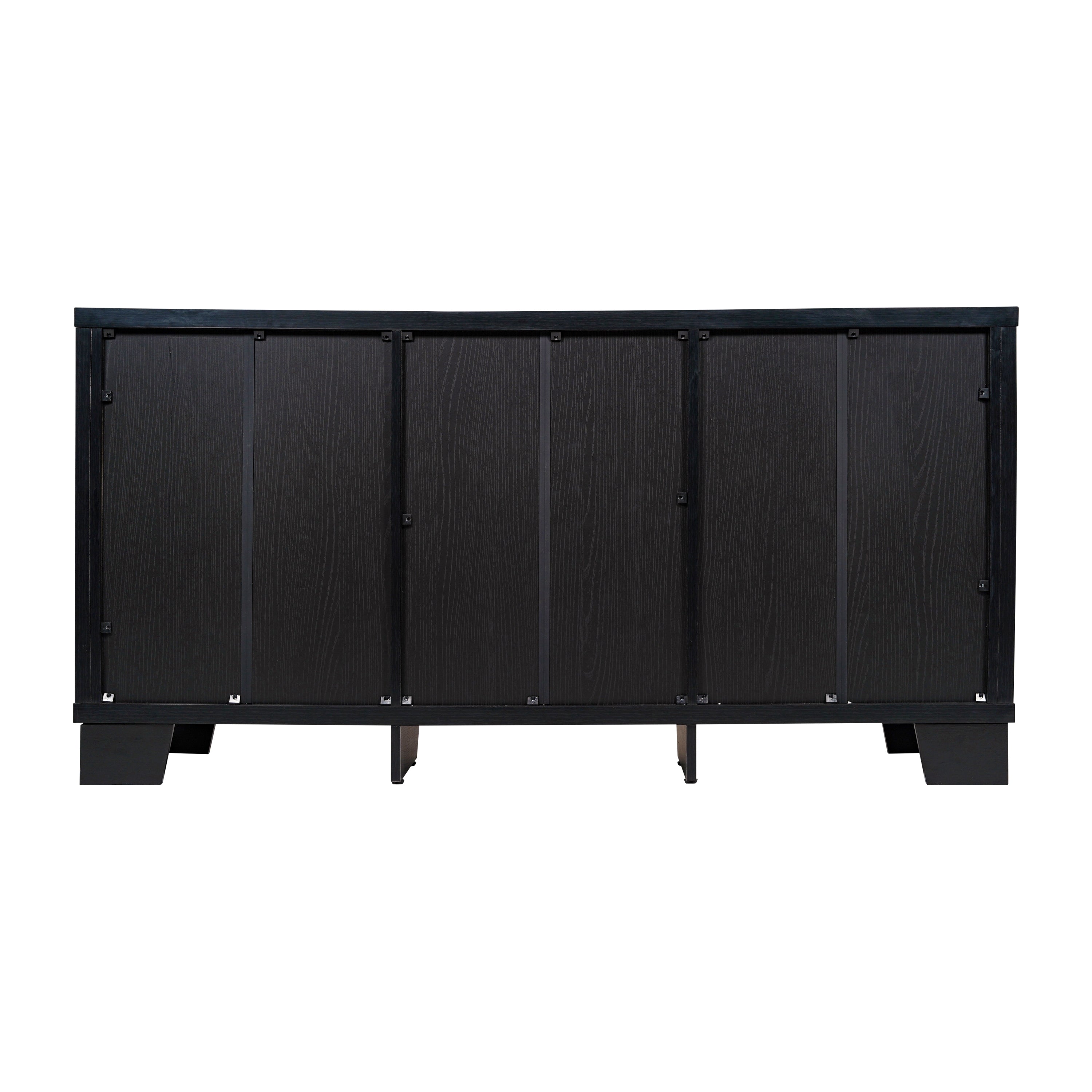 Wells Modern Kitchen and Dining Room Buffet Sideboard Storage Cabinet, Engineered Wood with 3 Tempered Glass Doors and 3 Drawers