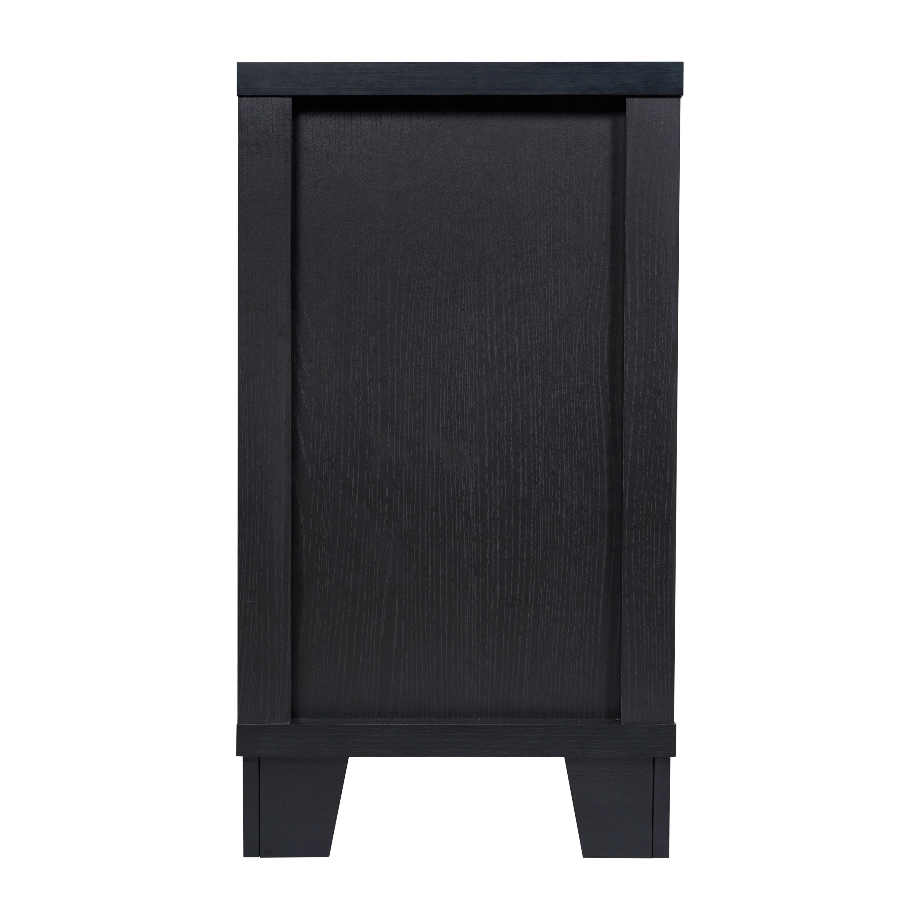 Wells Modern Kitchen and Dining Room Buffet Sideboard Storage Cabinet, Engineered Wood with 3 Tempered Glass Doors and 3 Drawers
