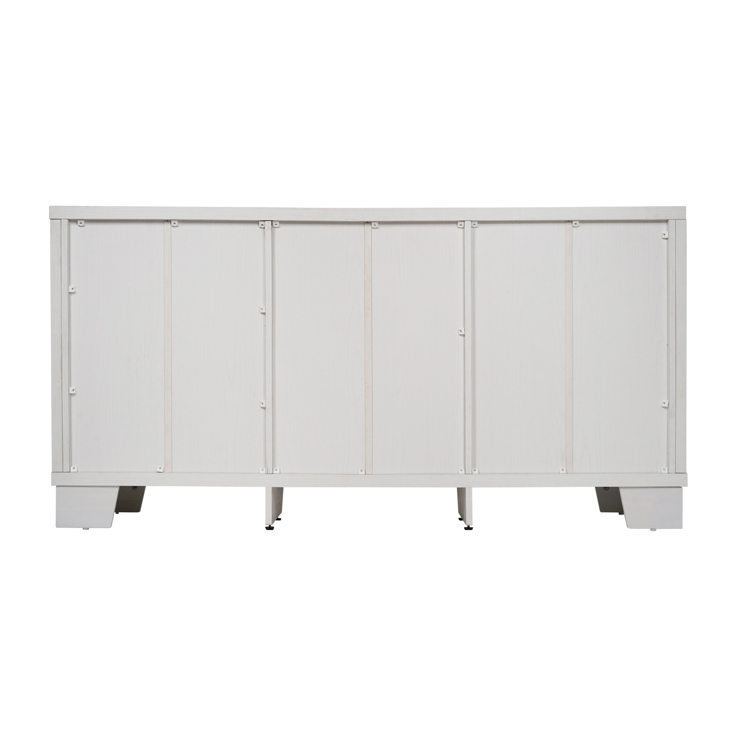 Wells Modern Kitchen and Dining Room Buffet Sideboard Storage Cabinet, Engineered Wood with 3 Tempered Glass Doors and 3 Drawers