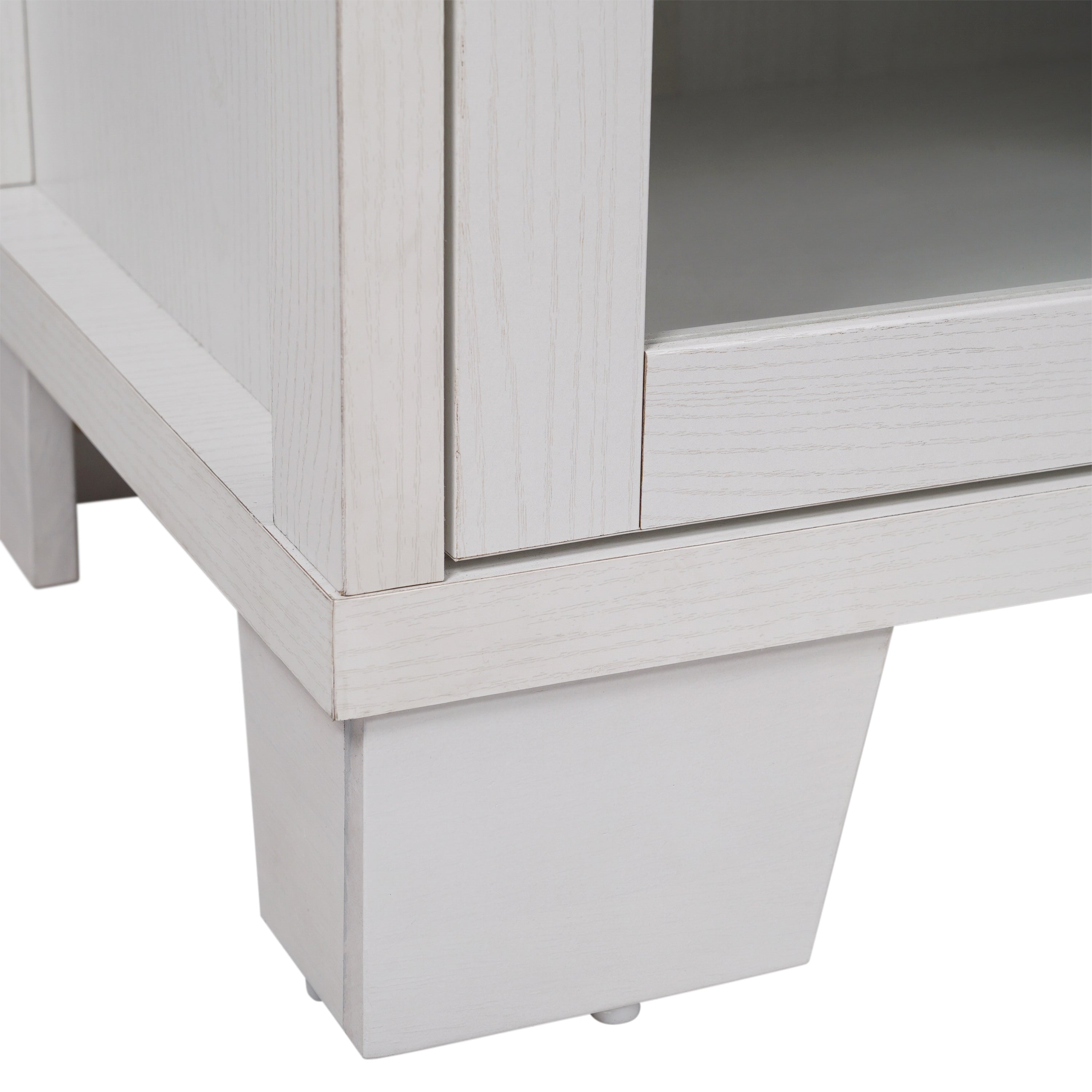 Wells Modern Kitchen and Dining Room Buffet Sideboard Storage Cabinet, Engineered Wood with 3 Tempered Glass Doors and 3 Drawers