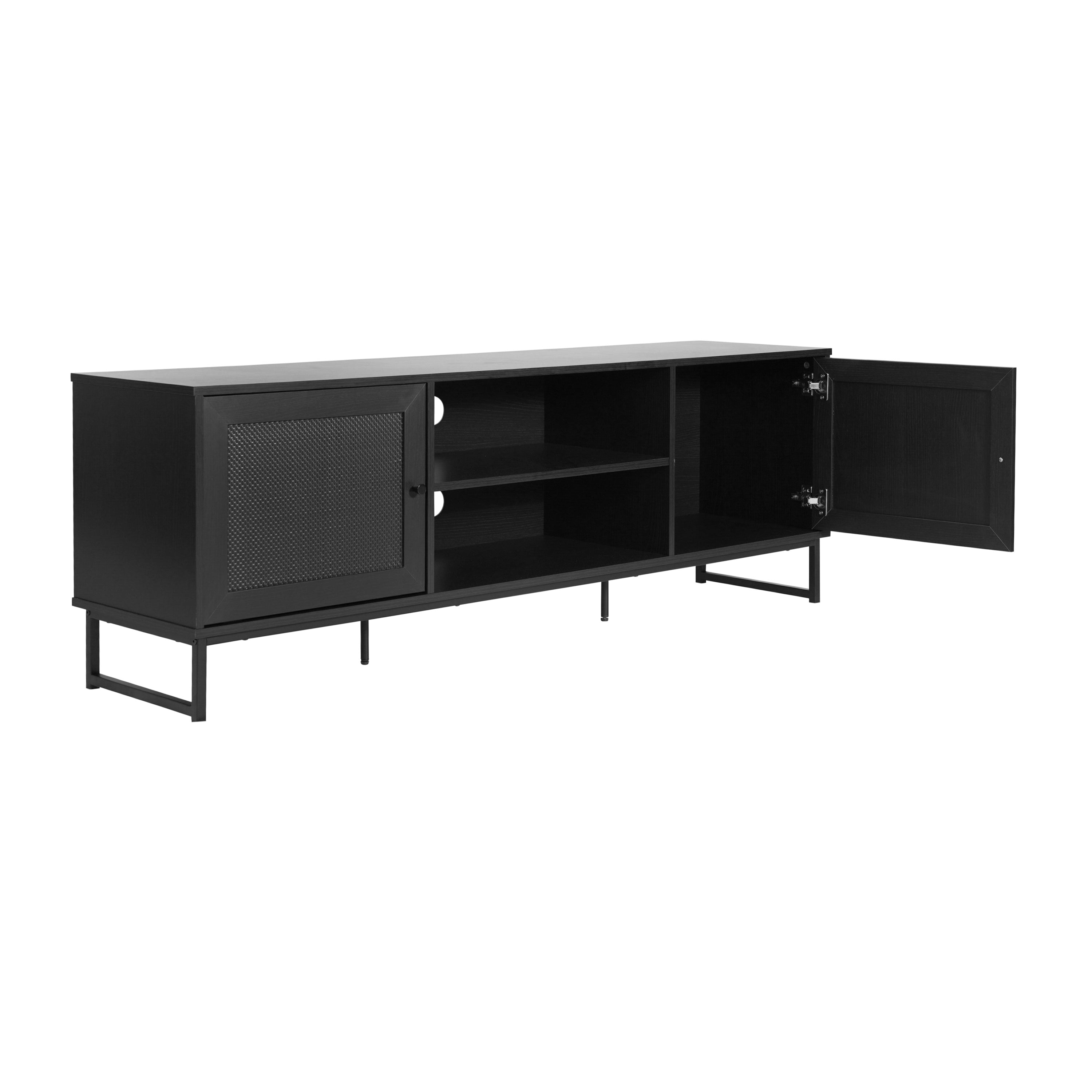 Malaki Mid-Century Modern 65 Inch TV Stand with 2 Rattan Soft Close Doors and Fixed Center Shelf, TV Stand for up to 70" TV's