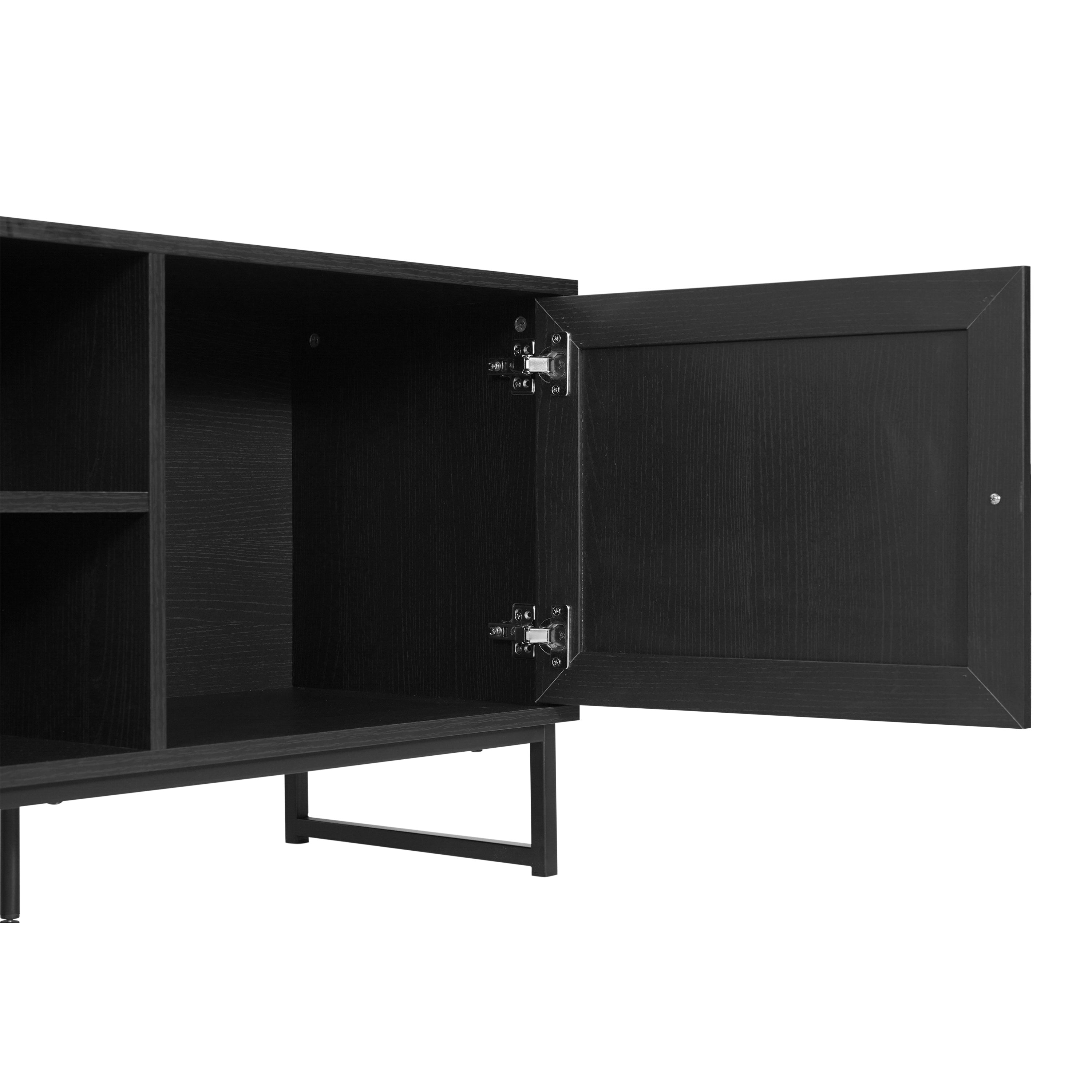 Malaki Mid-Century Modern 65 Inch TV Stand with 2 Rattan Soft Close Doors and Fixed Center Shelf, TV Stand for up to 70" TV's