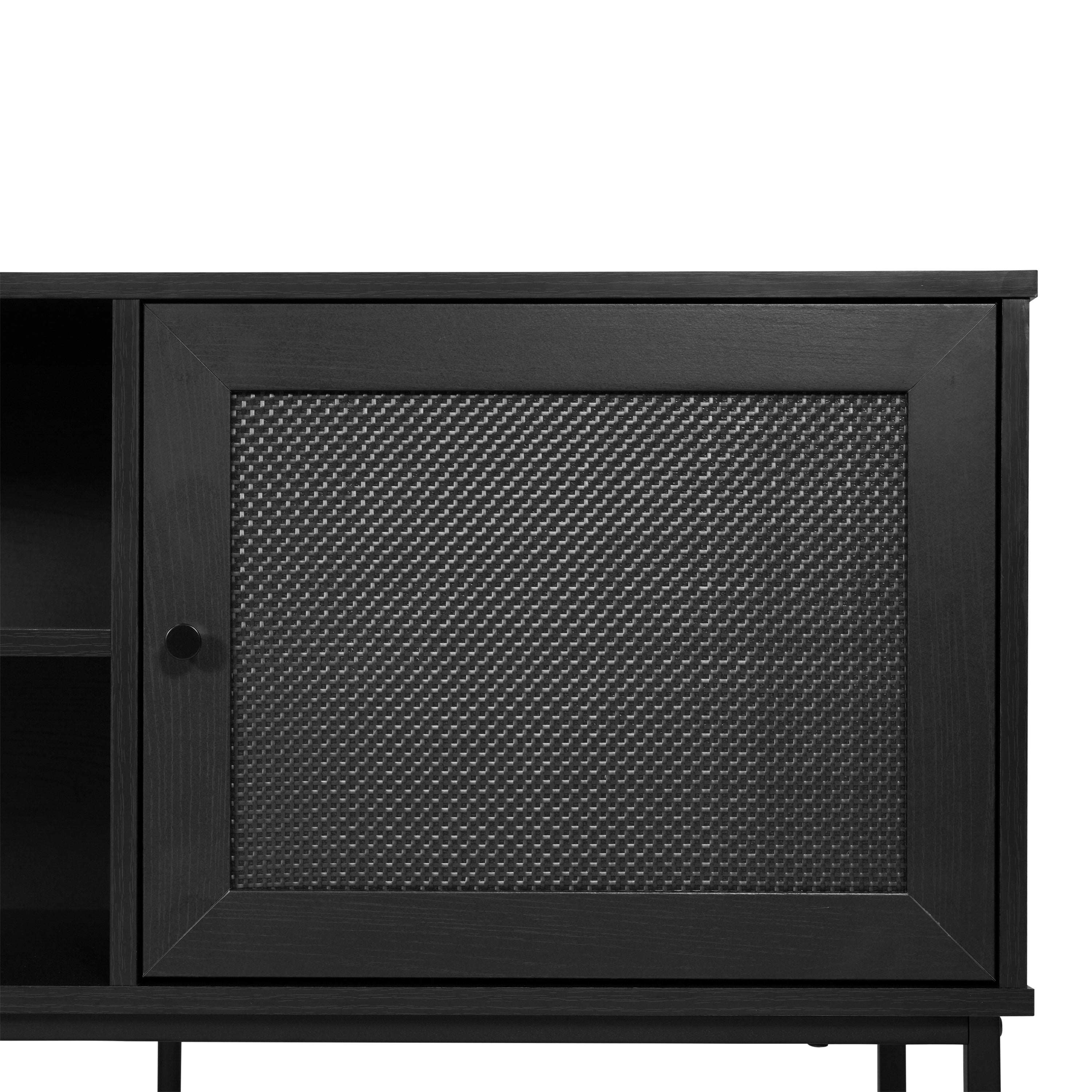 Malaki Mid-Century Modern 65 Inch TV Stand with 2 Rattan Soft Close Doors and Fixed Center Shelf, TV Stand for up to 70" TV's