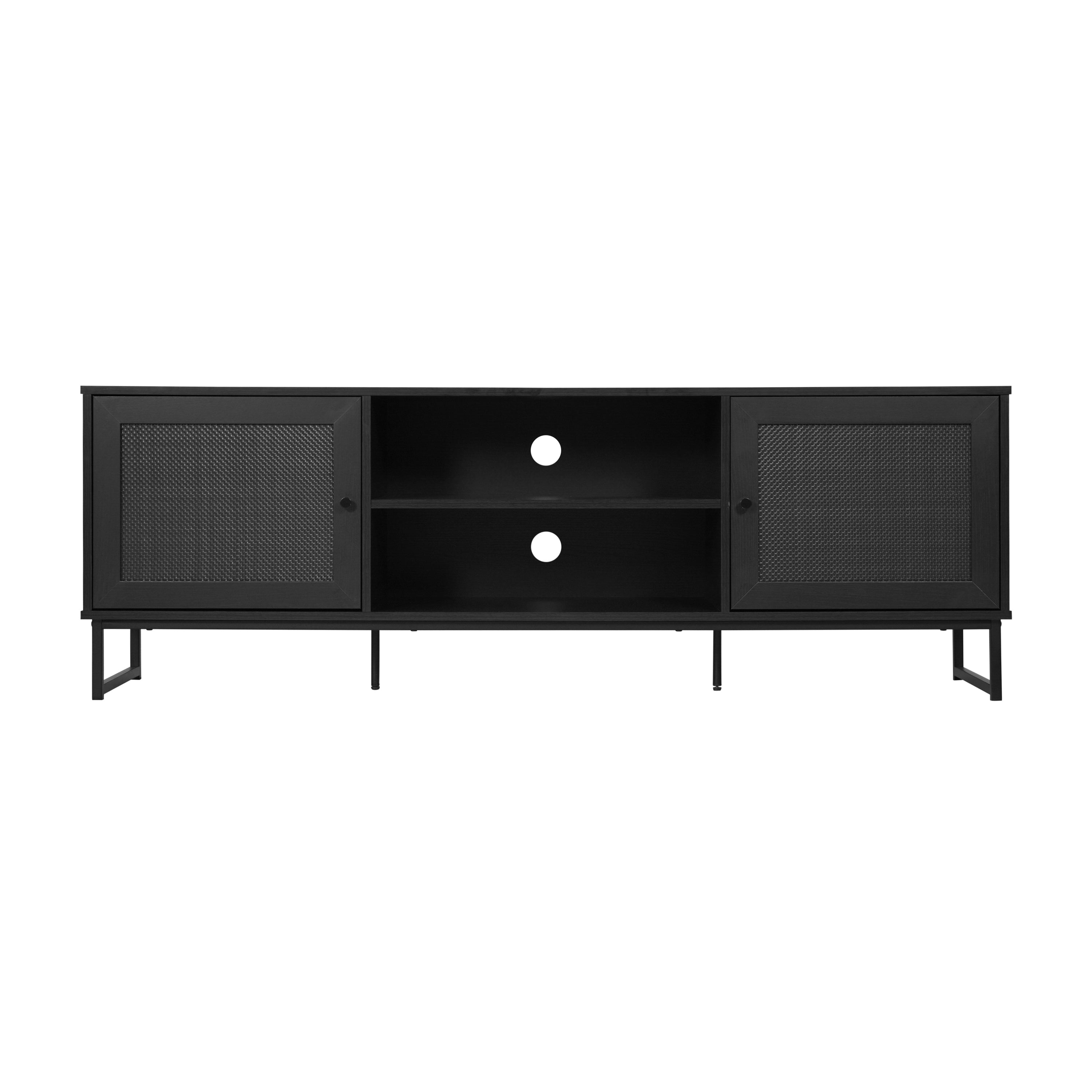 Malaki Mid-Century Modern 65 Inch TV Stand with 2 Rattan Soft Close Doors and Fixed Center Shelf, TV Stand for up to 70" TV's
