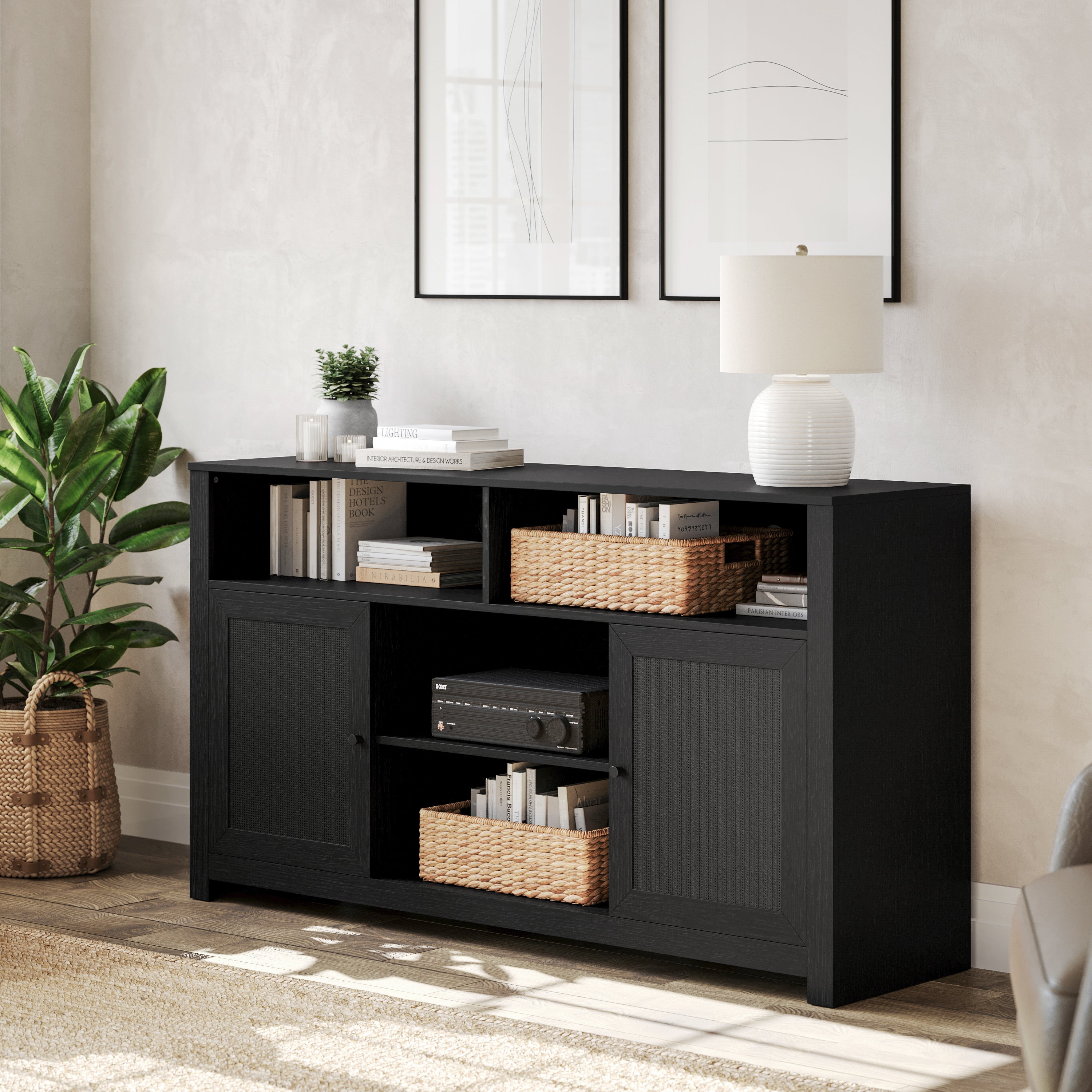 Malaki Mid-Century Modern Buffet Sideboard with 2 Soft Close Doors and Adjustable Center Shelf, TV Stand for up to 65" TV's