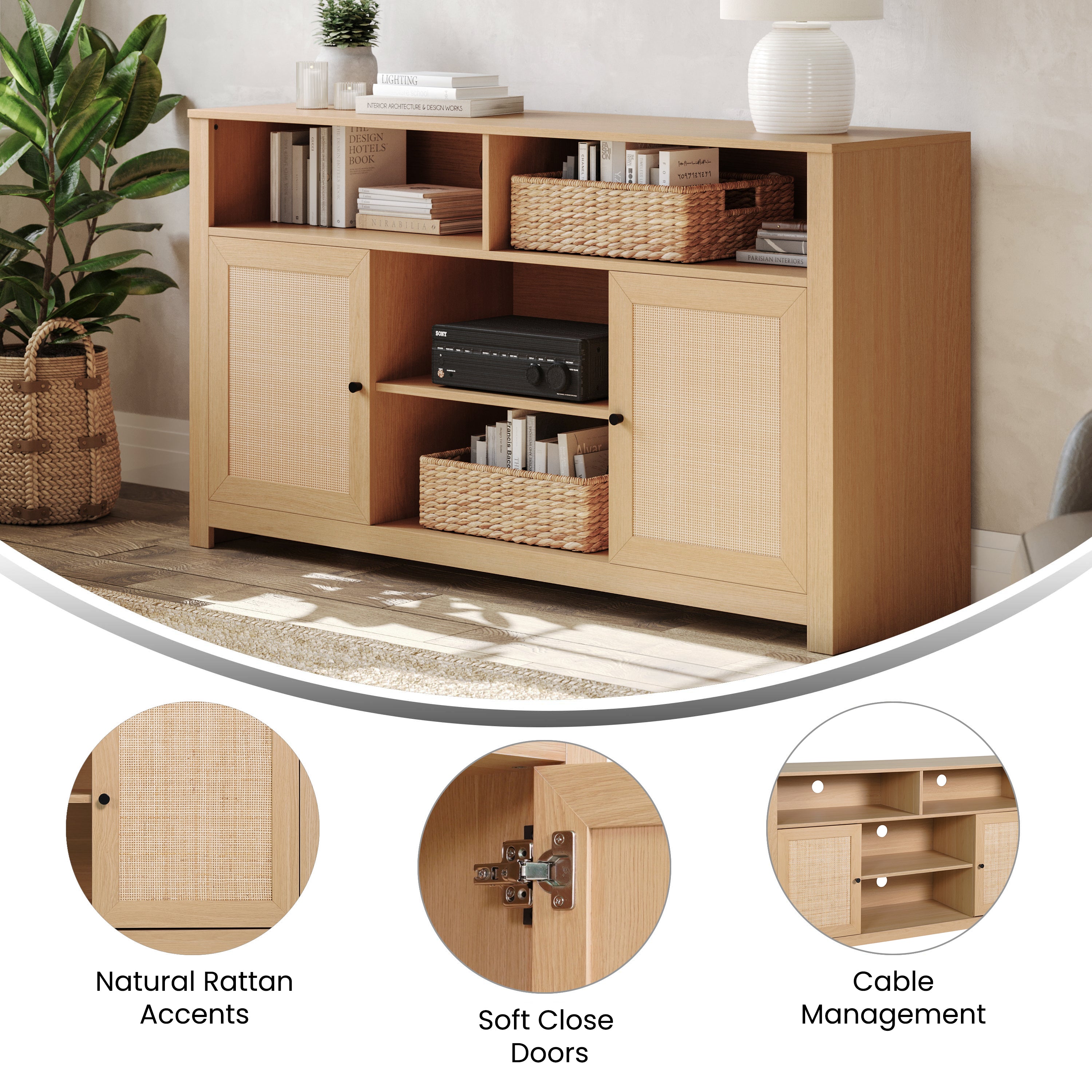 Malaki Mid-Century Modern Buffet Sideboard with 2 Soft Close Doors and Adjustable Center Shelf, TV Stand for up to 65" TV's