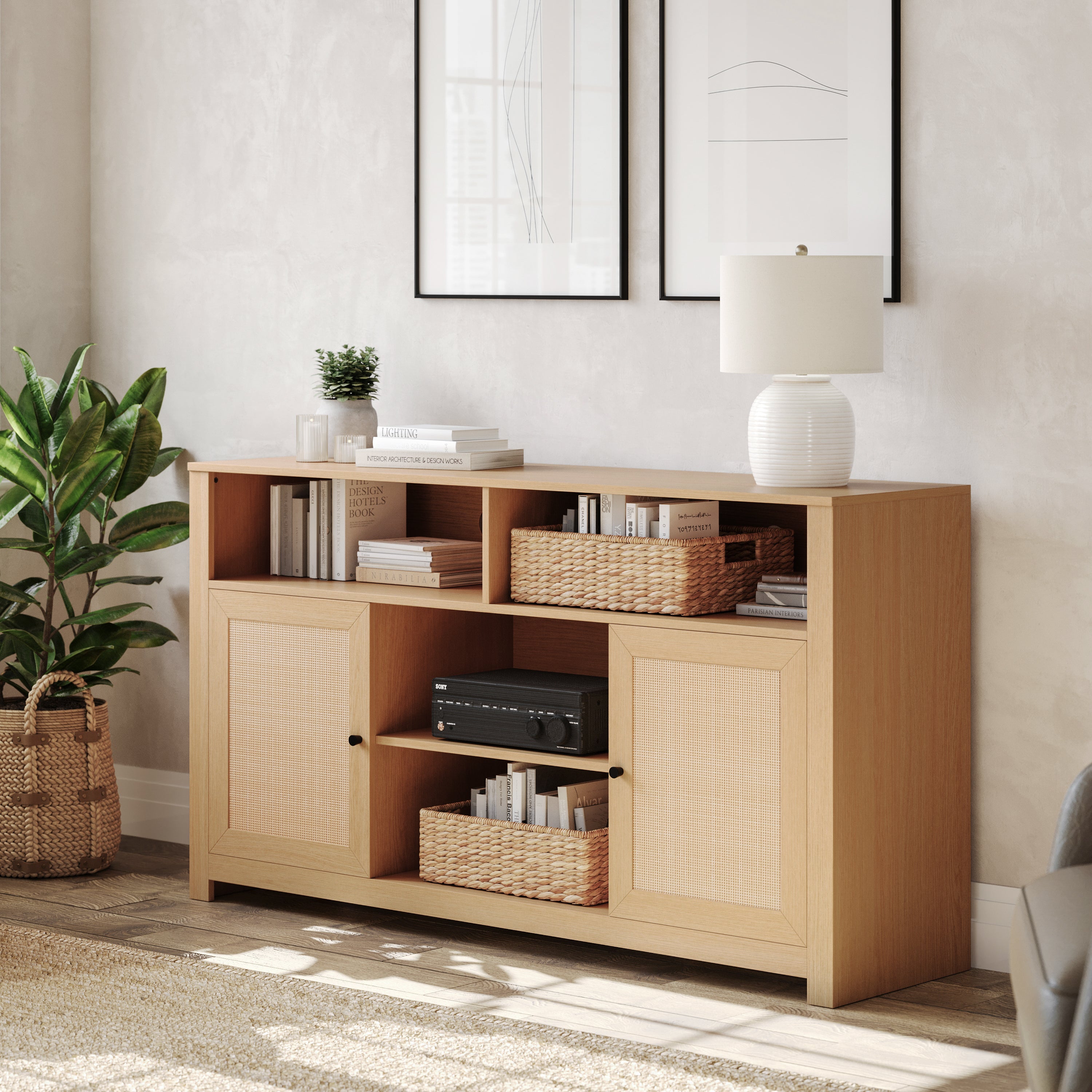 Malaki Mid-Century Modern Buffet Sideboard with 2 Soft Close Doors and Adjustable Center Shelf, TV Stand for up to 65" TV's