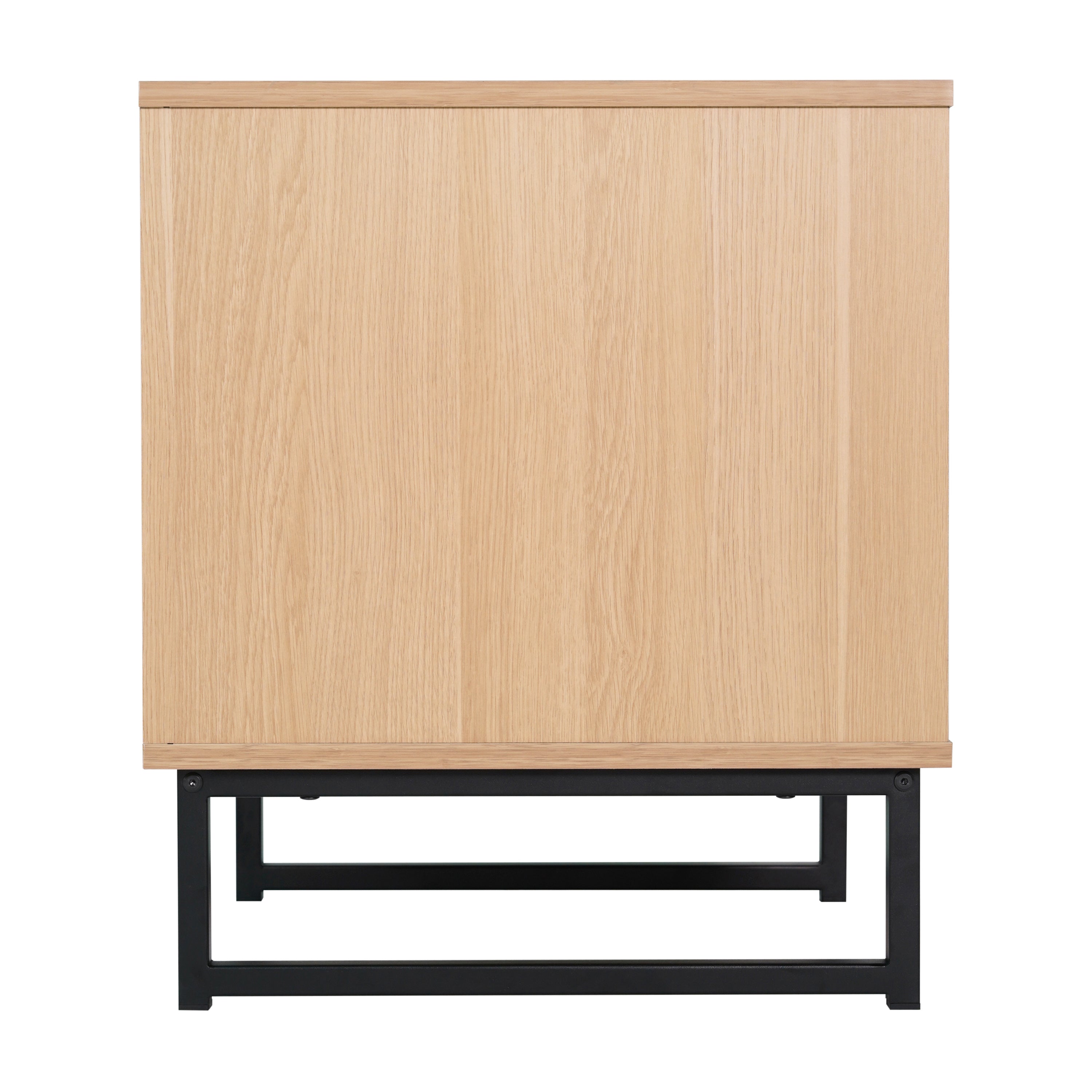 Malaki Set of 2 Mid-Century Modern Nightstands or End Tables with Rattan Accented Drawers, Open Upper Shelves, and Metal Legs