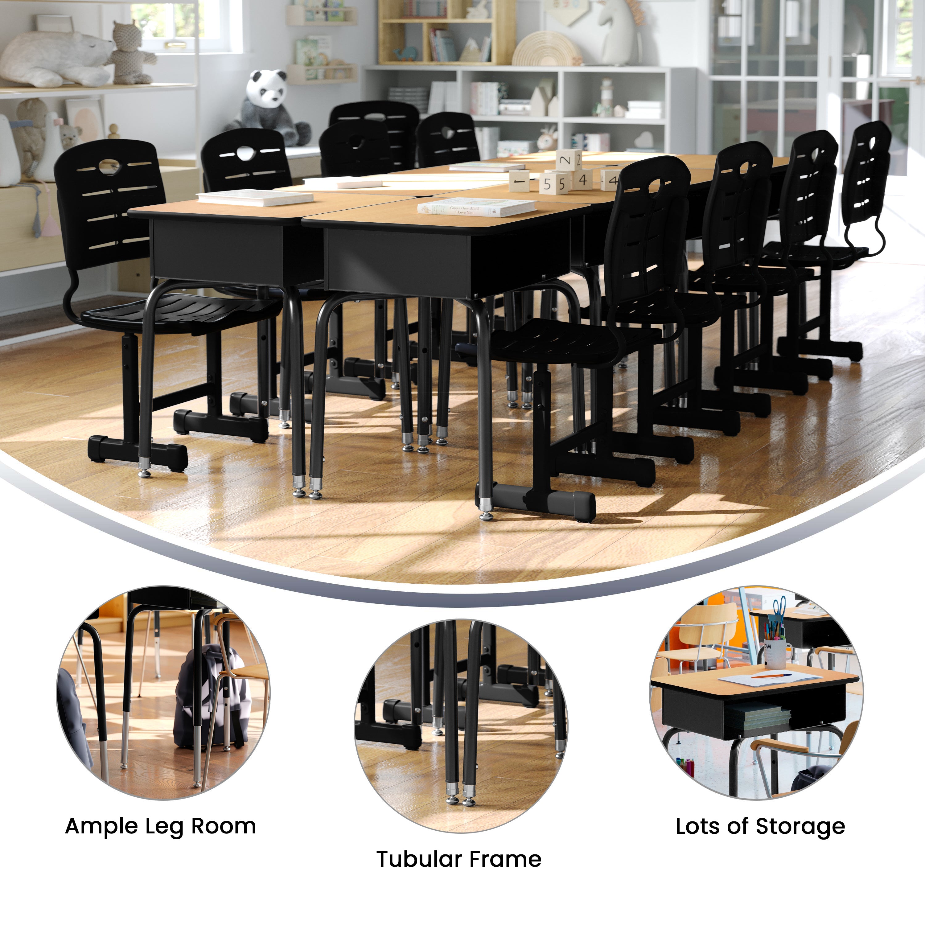 Student Desk with Open Front Metal Book Box