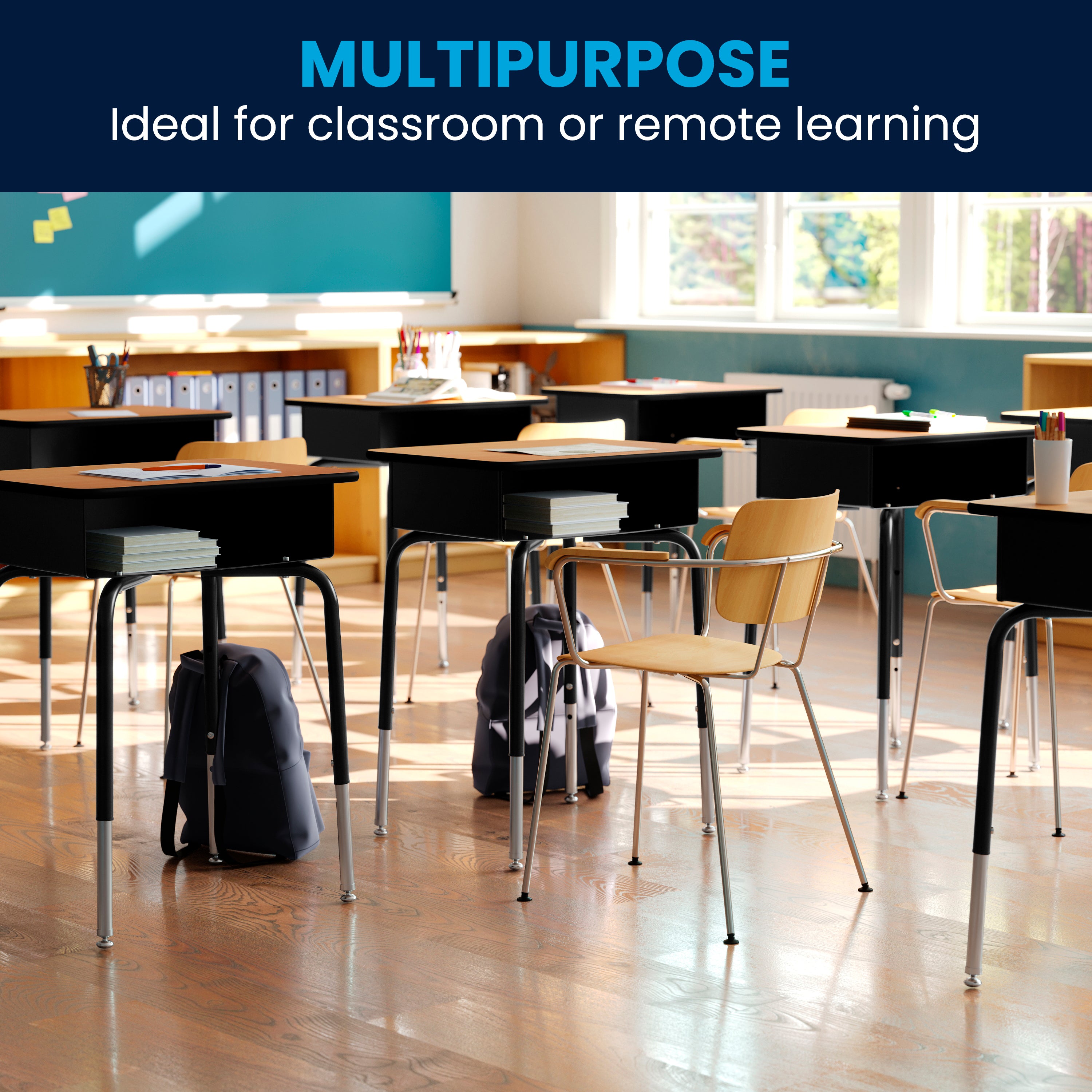 Student Desk with Open Front Metal Book Box