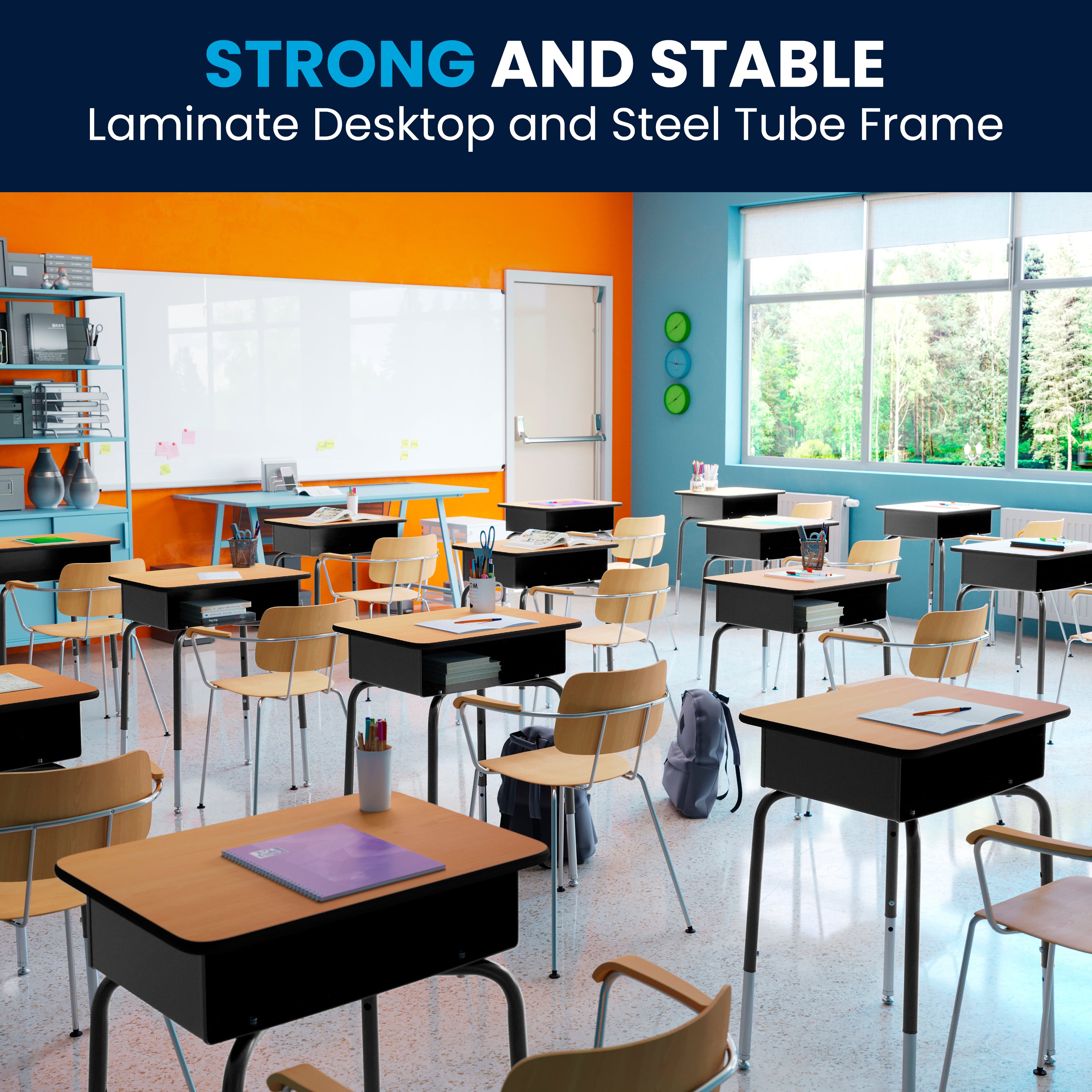 Student Desk with Open Front Metal Book Box