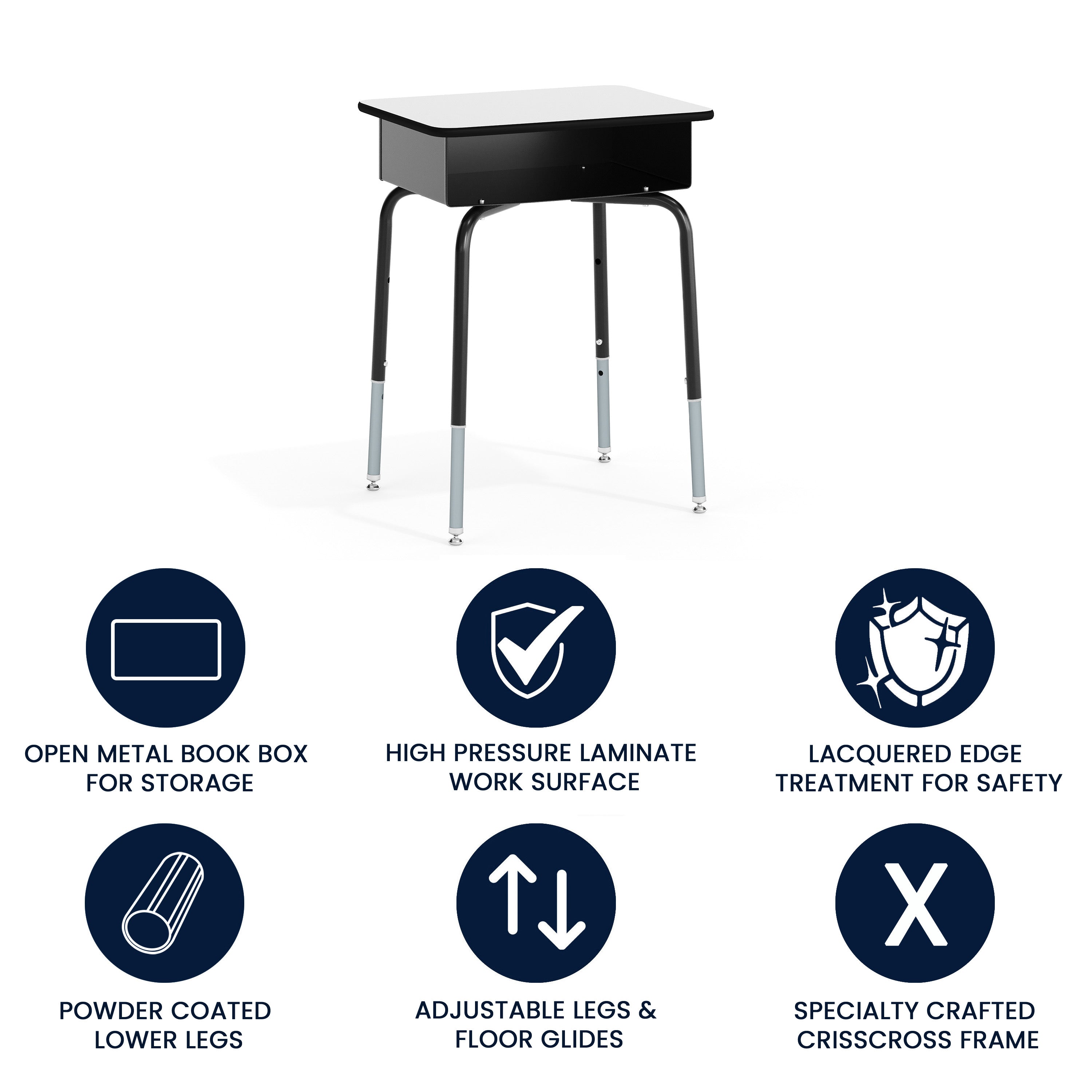 Student Desk with Open Front Metal Book Box