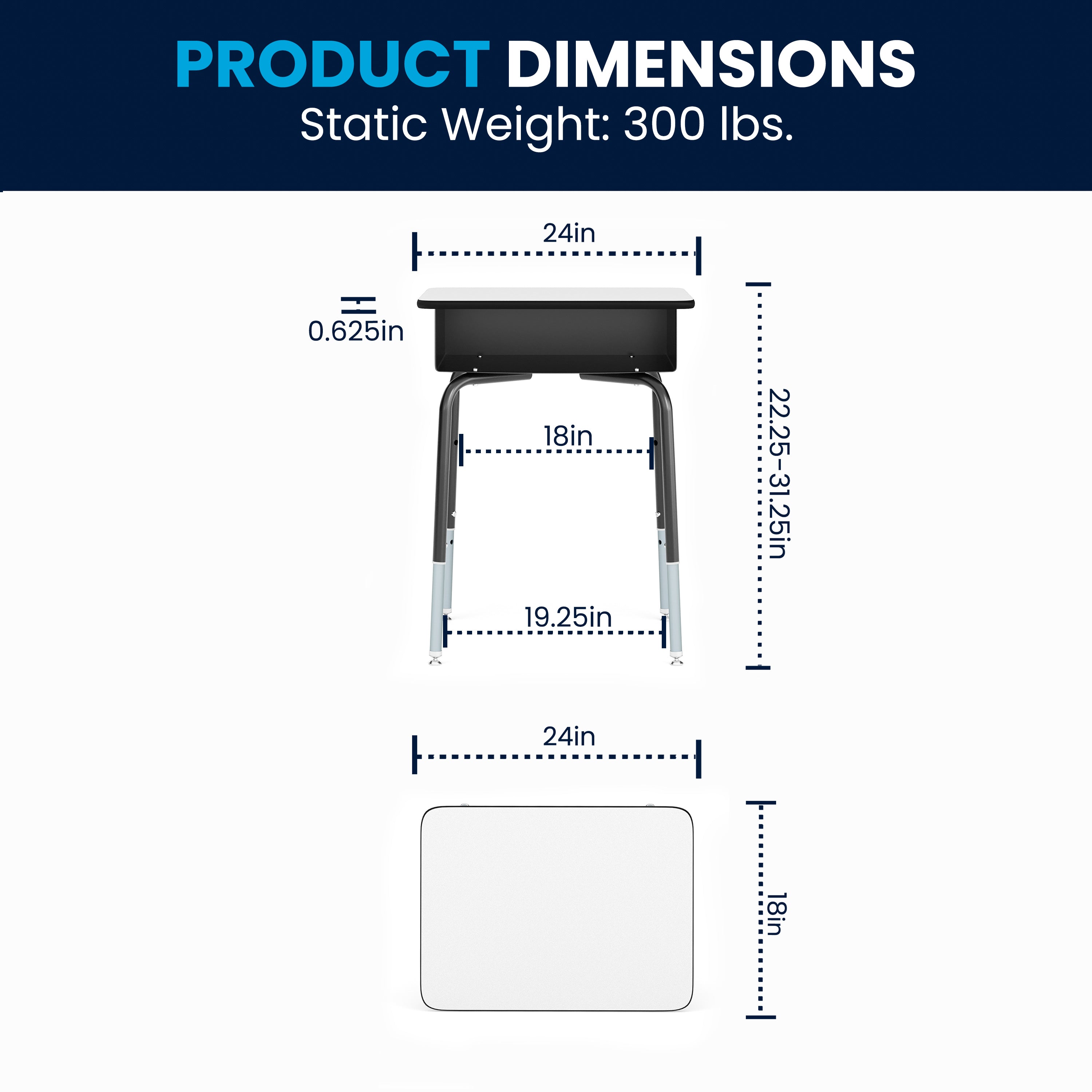 Student Desk with Open Front Metal Book Box