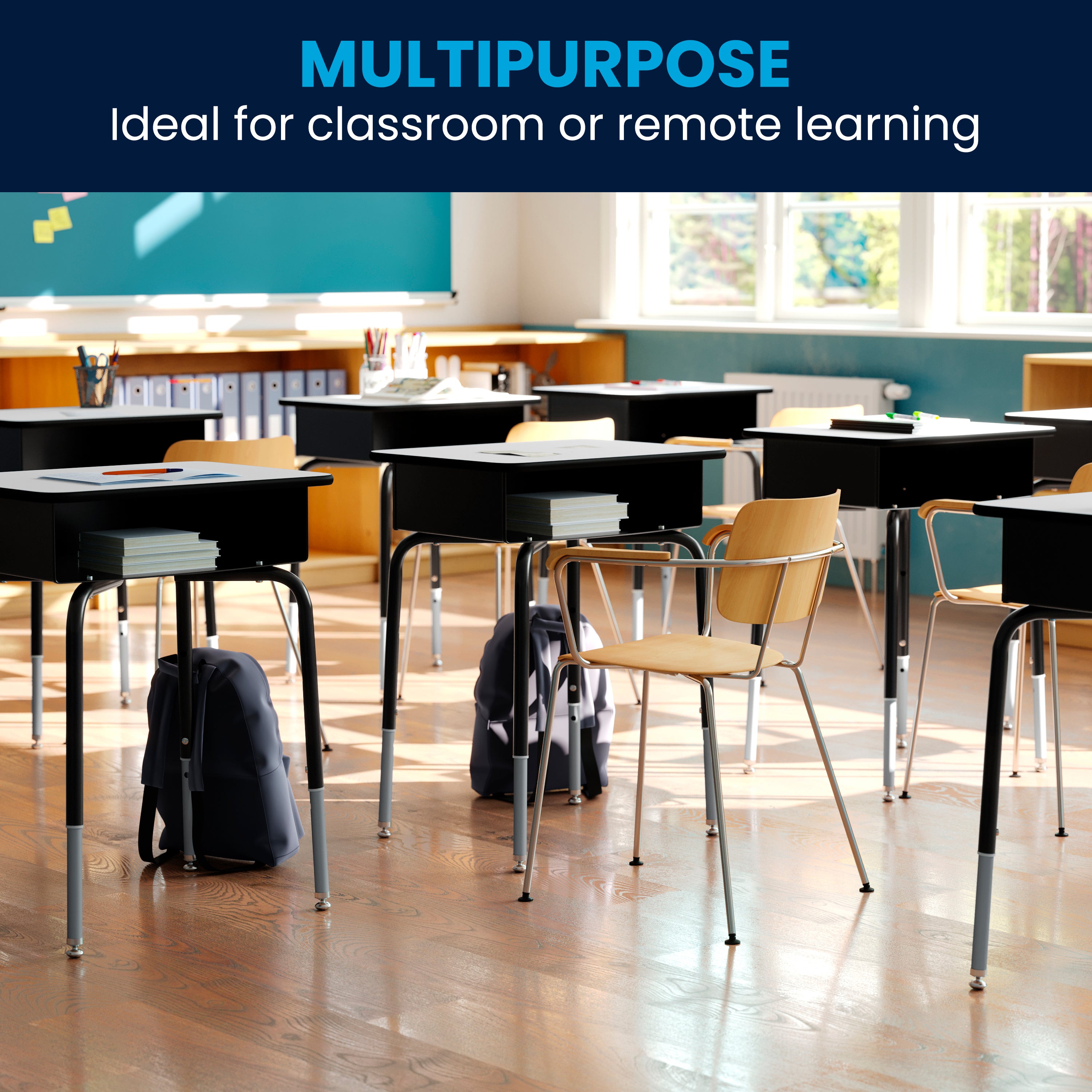 Student Desk with Open Front Metal Book Box