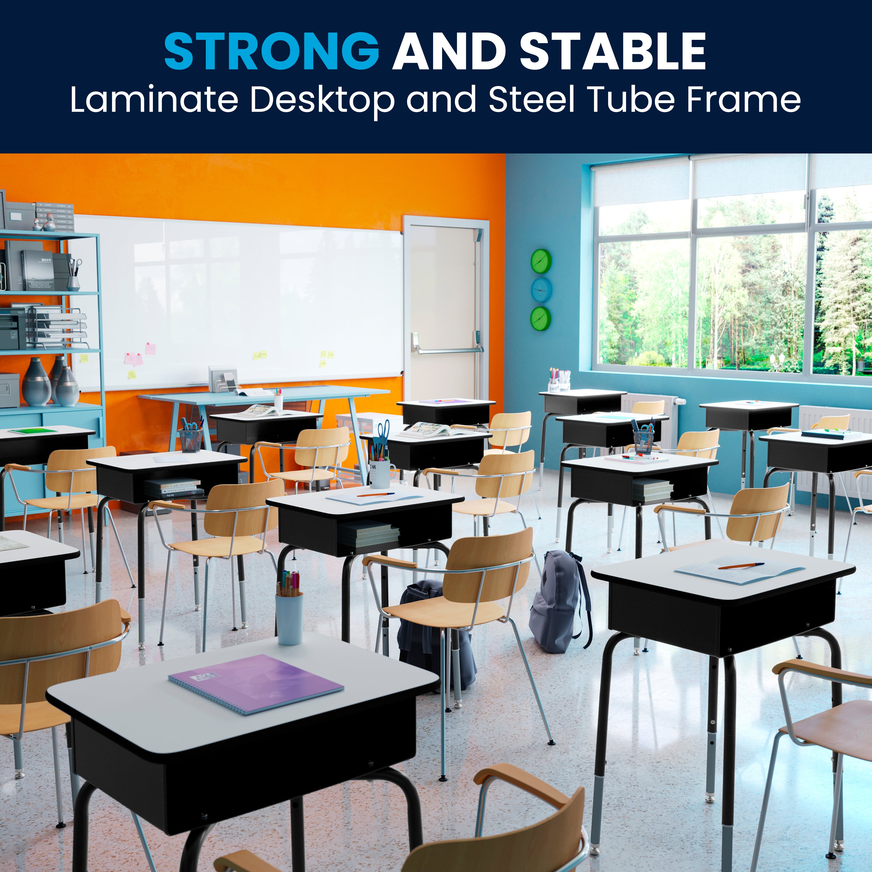 Student Desk with Open Front Metal Book Box