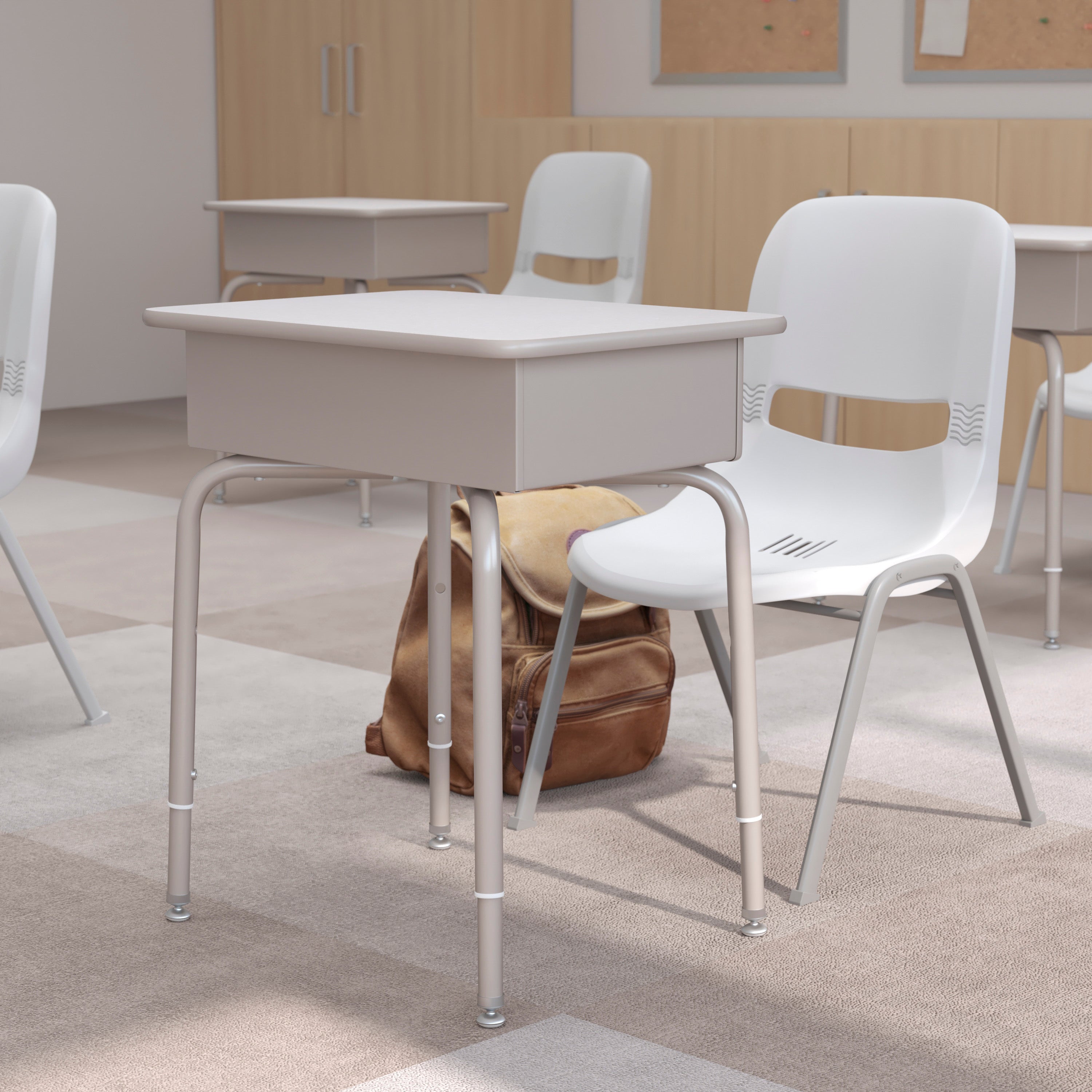 Student Desk with Open Front Metal Book Box