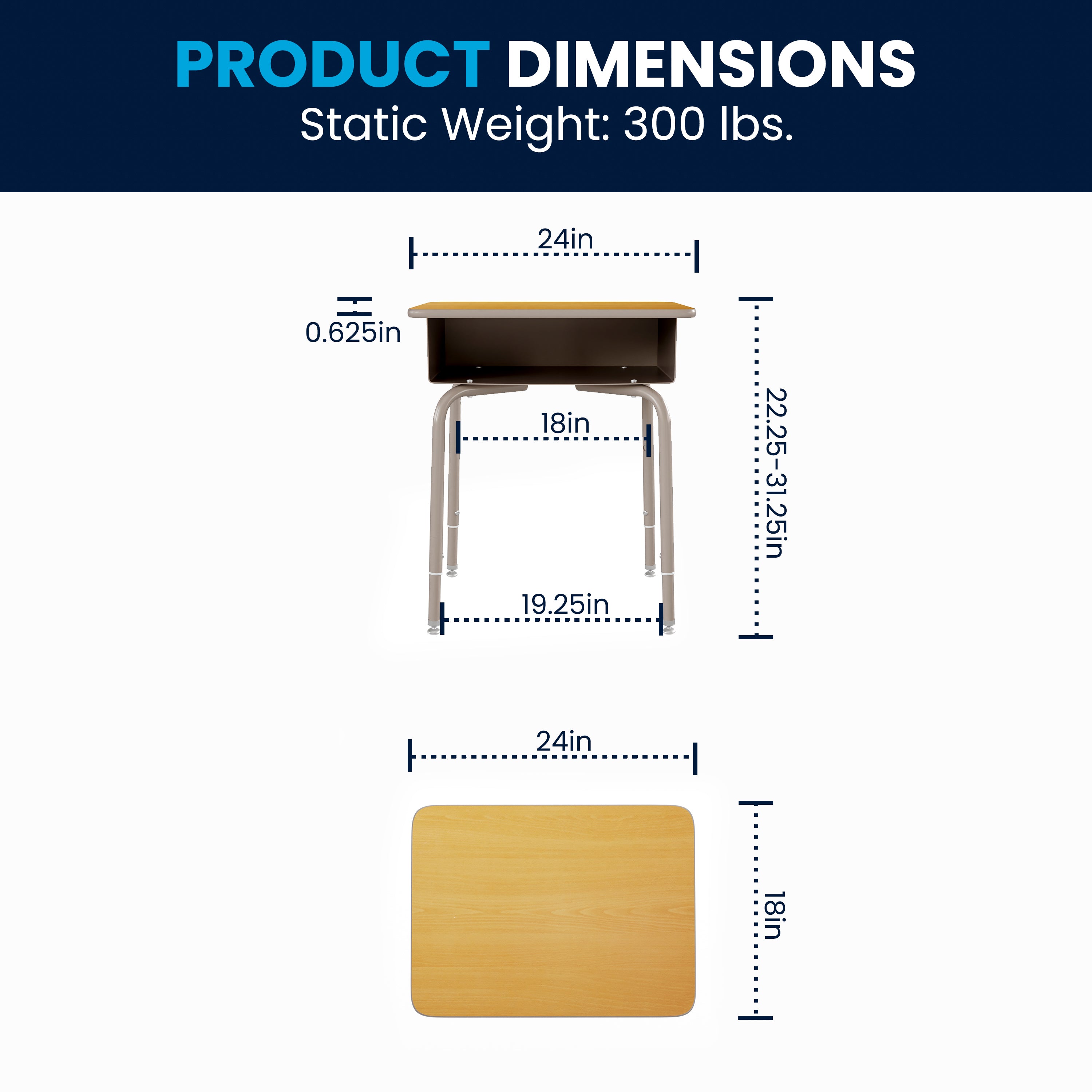 Student Desk with Open Front Metal Book Box