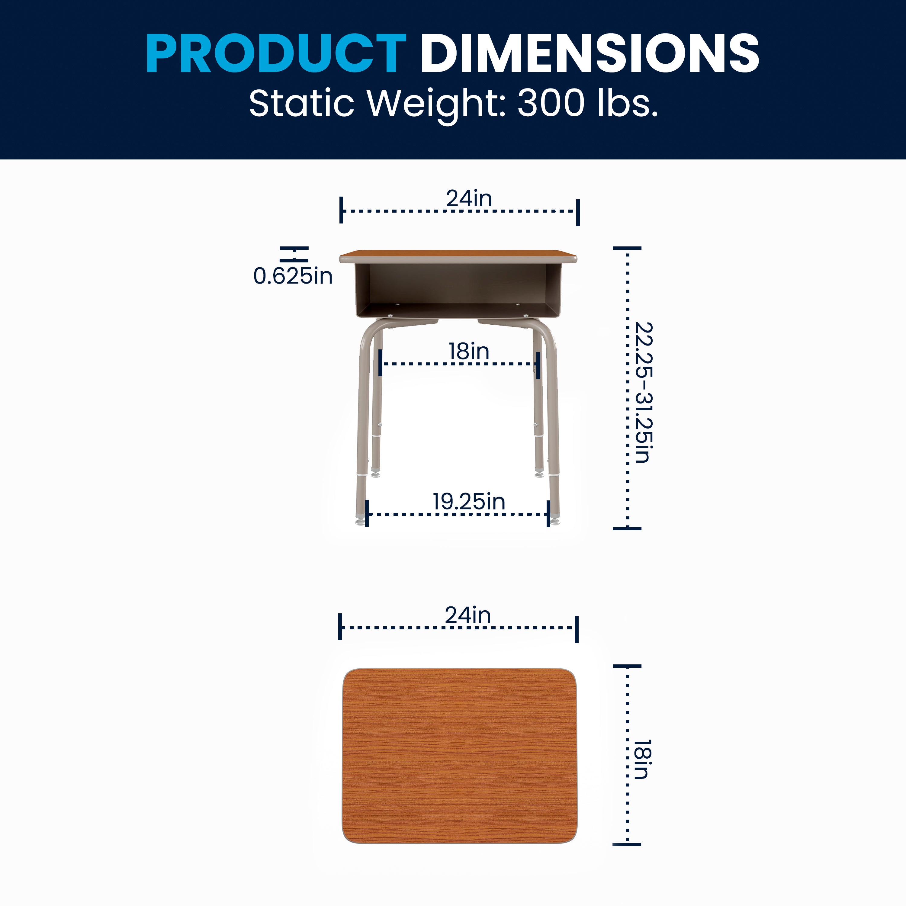 Student Desk with Open Front Metal Book Box