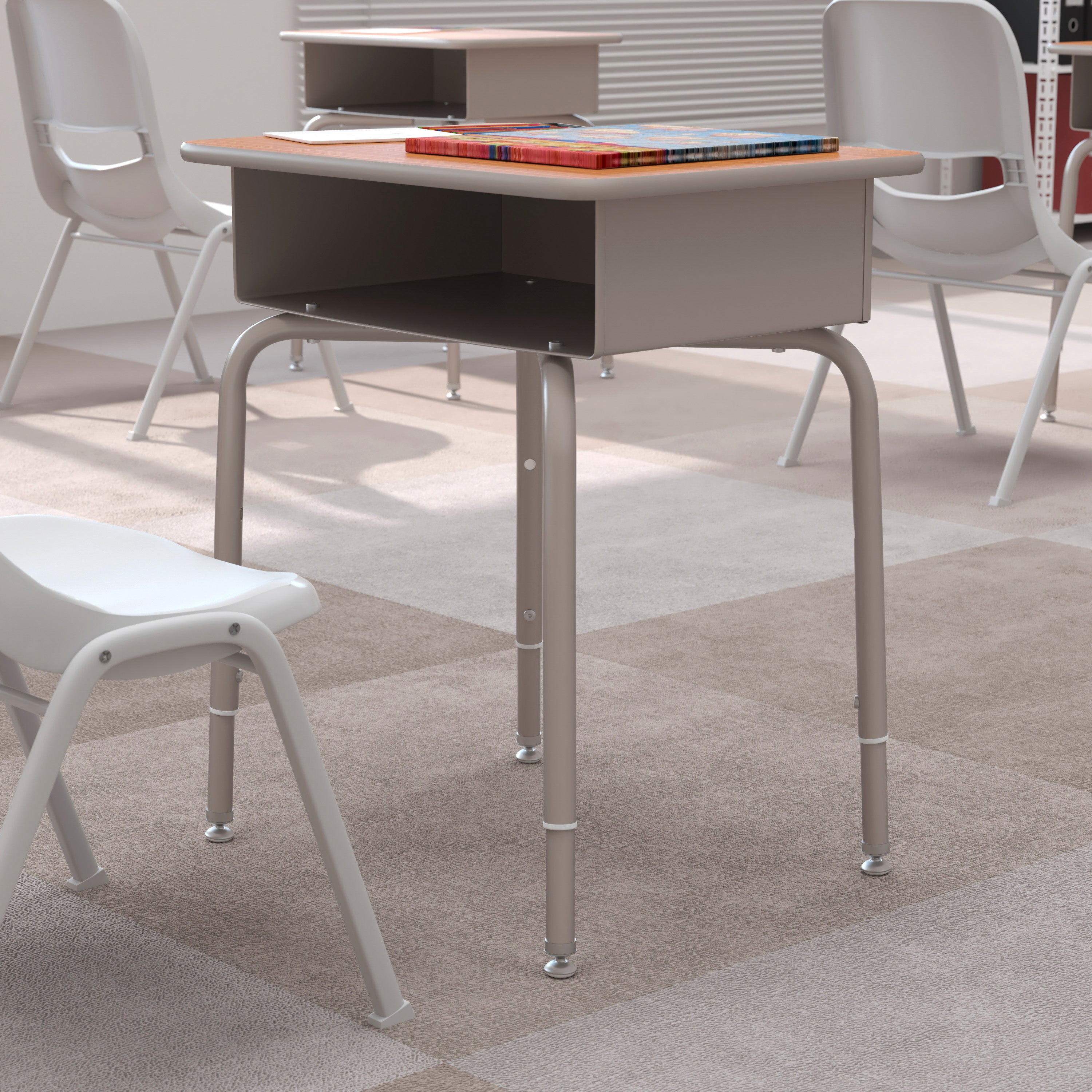 Student Desk with Open Front Metal Book Box