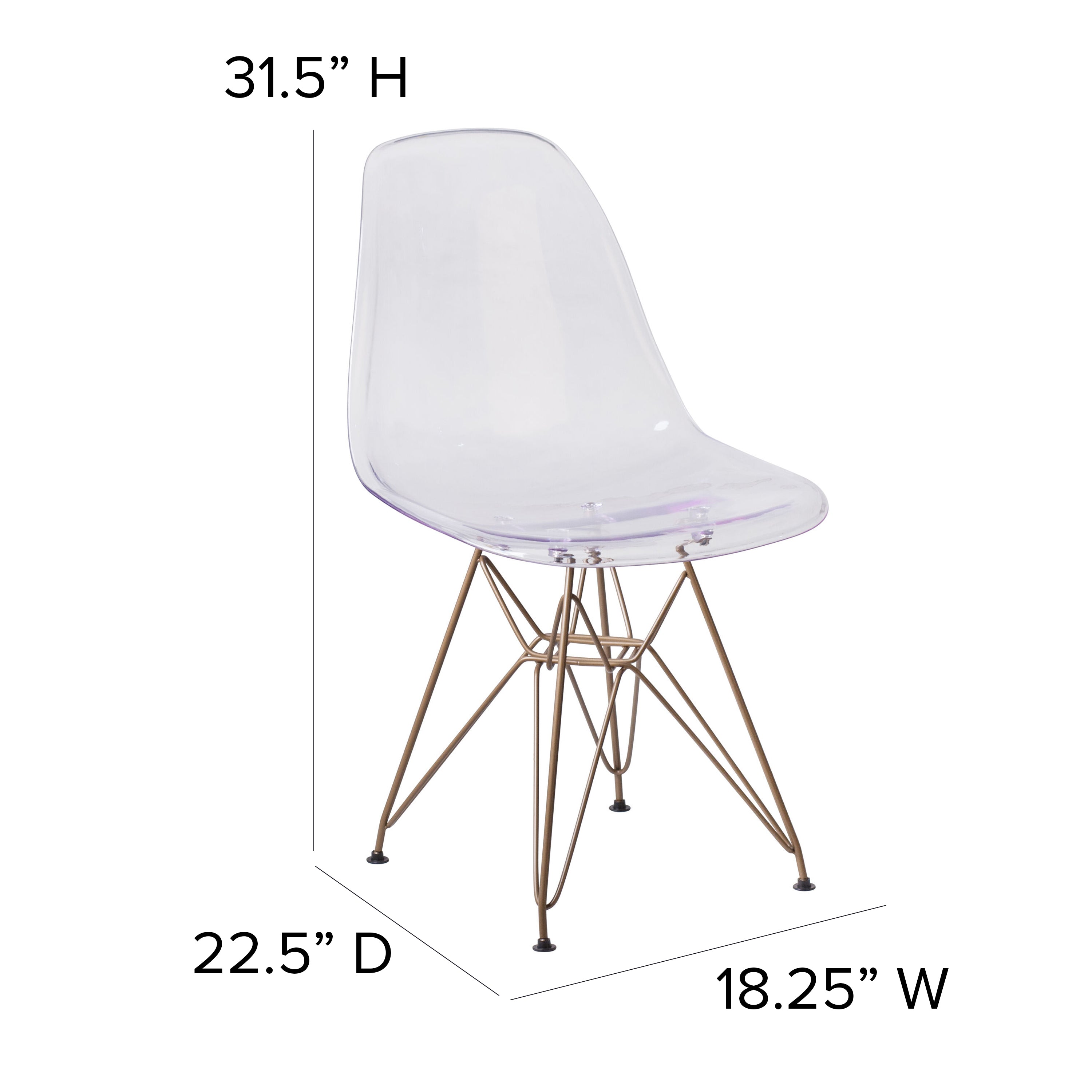 Elon Series Ghost Chair with Gold Metal Base-Accent Chair-Flash Furniture-Wall2Wall Furnishings