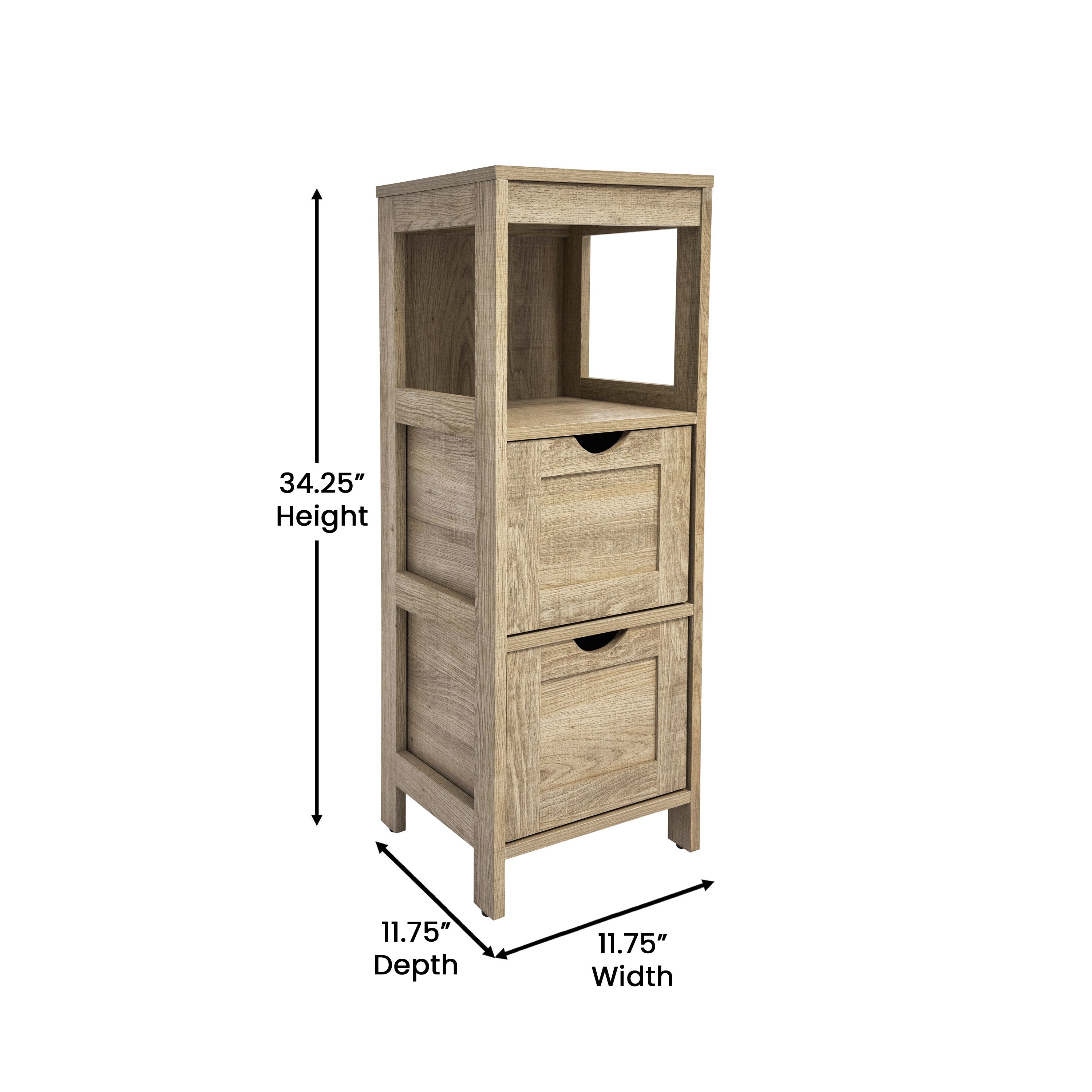 Dune Farmhouse Bathroom Storage Organizer with Two Removable Drawers and Open Display Shelf
