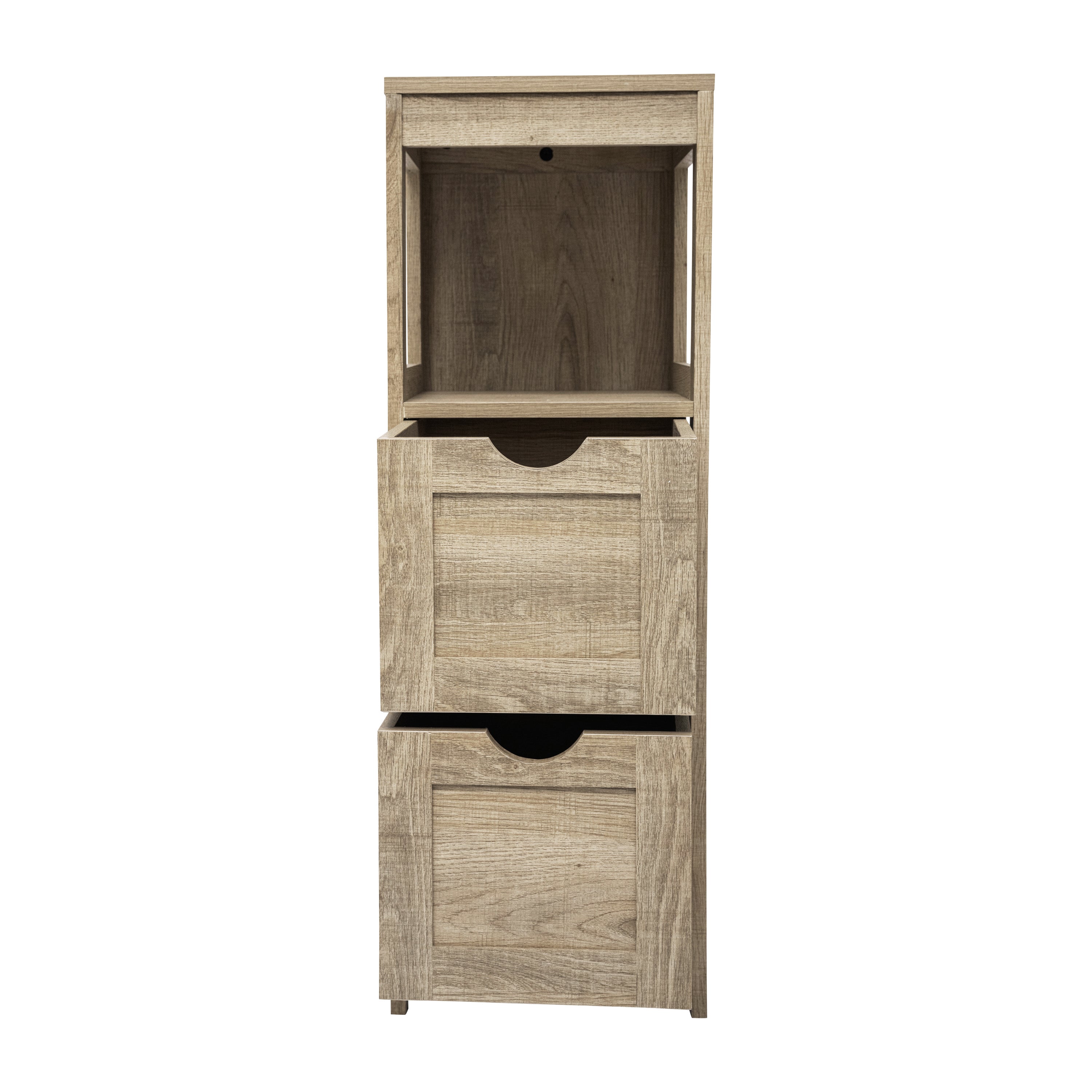 Dune Farmhouse Bathroom Storage Organizer with Two Removable Drawers and Open Display Shelf