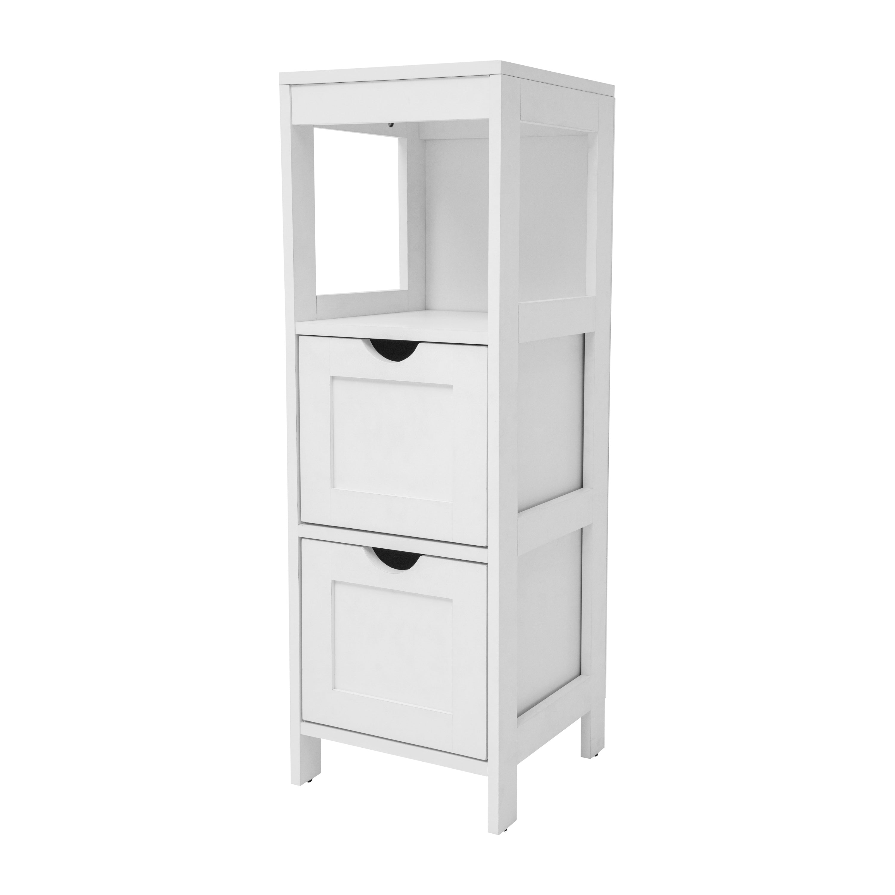 Dune Farmhouse Bathroom Storage Organizer with Two Removable Drawers and Open Display Shelf